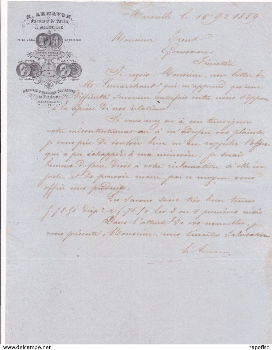 13-H.Arnavon..Fabricant De Savon....Marseille...(Bouches-du-Rhône)...1859 - Perfumería & Droguería