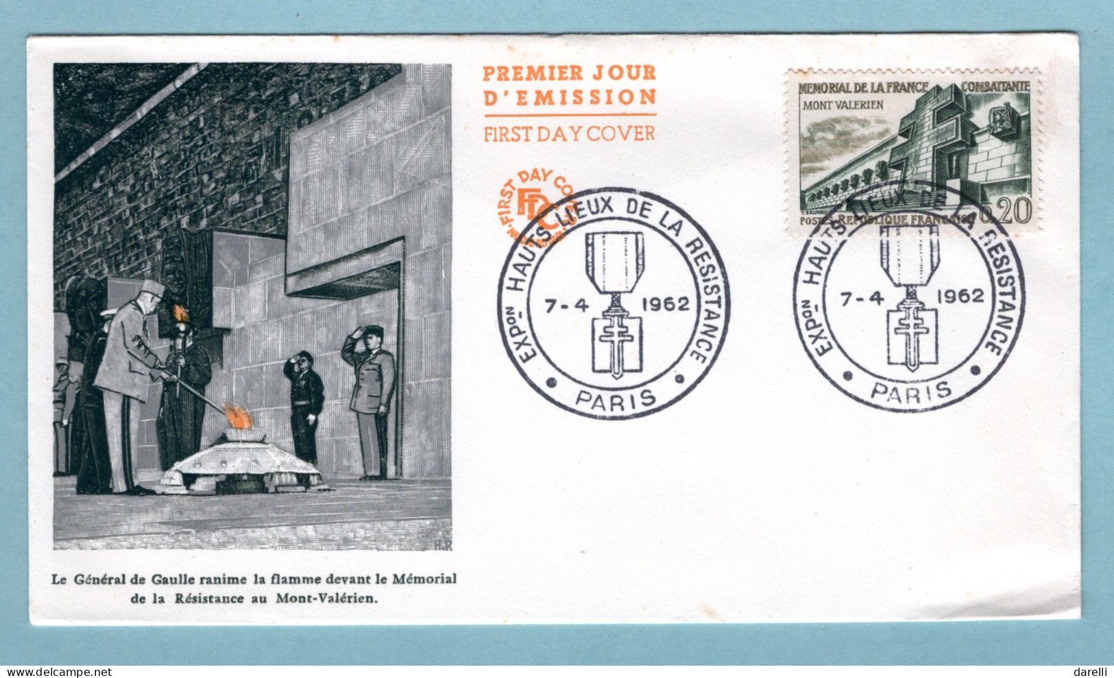 FDC France 1962 - Mont Valérien - Mémorial De La France Combattante - YT 1335 - Paris - 1960-1969