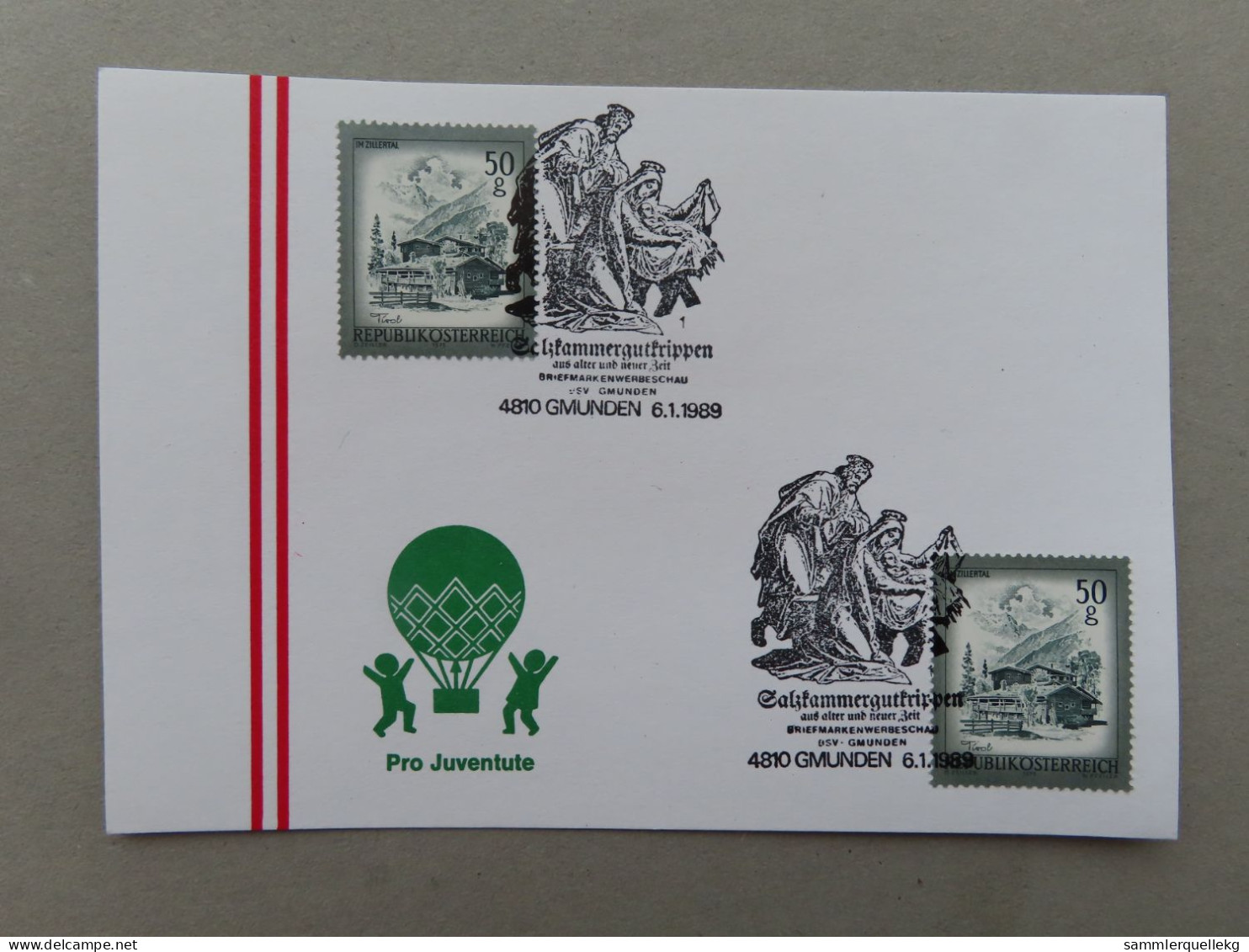 Österreich Pro Juventute - Mit Sonderstempel 6. 1. 1989 Gmunden, Salzkammergutkrippen (Nr.886) - Sonstige & Ohne Zuordnung