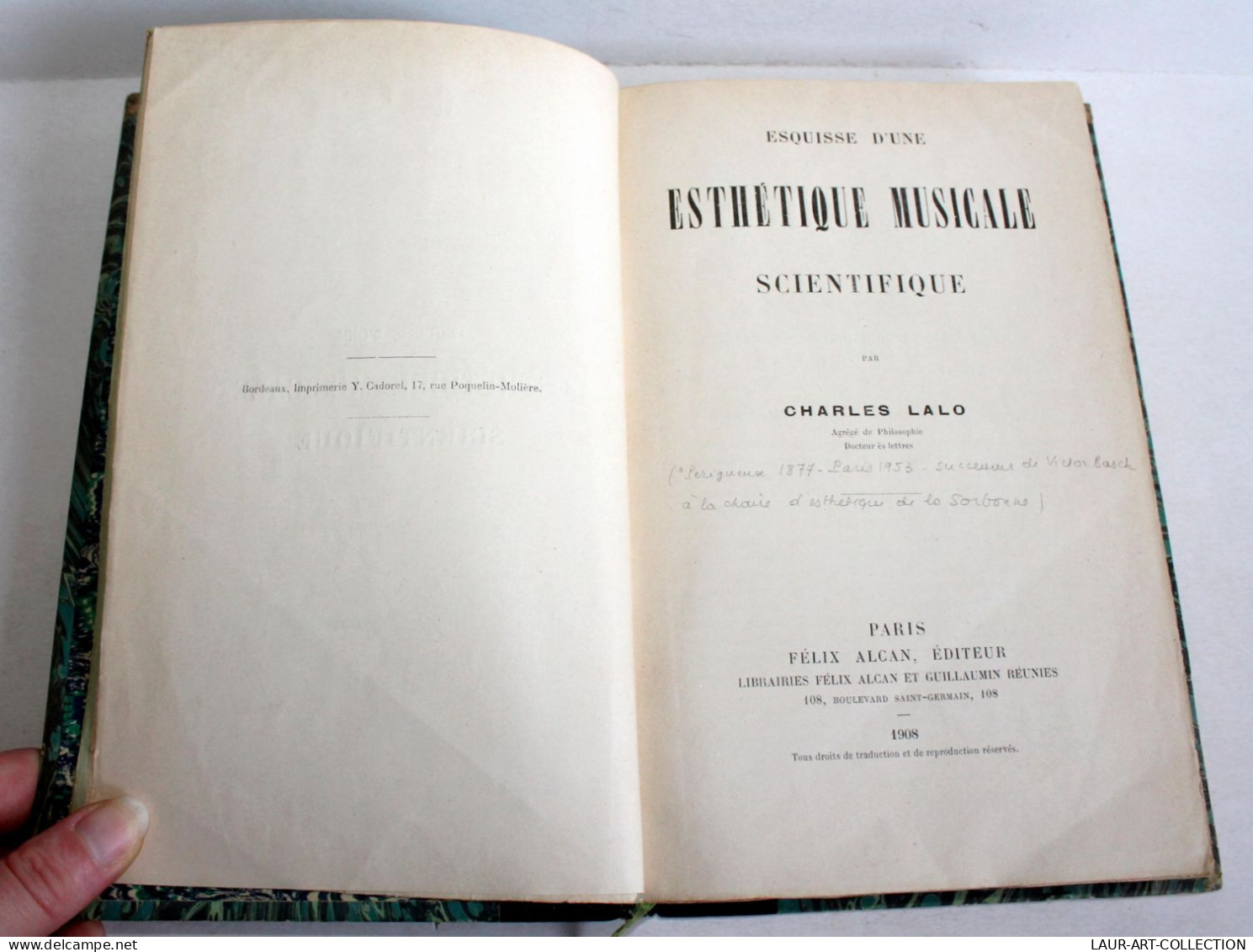 SCIENCE, ESQUISSE D'UNE ESTHETIQUE MUSICALE SCIENTIFIQUE Par Ch. LALO 1908 ALCAN / ANCIEN LIVRE XIXe SIECLE (2603.72) - Wetenschap