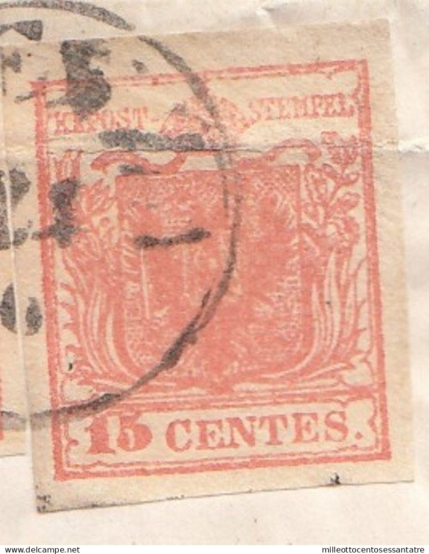 2475 - LOMBARDO VENETO - Involucro Senza Testo Del 1852 Da Vicenza A Udine Con Due Cent. 15 Rosso Chiaro - III Tipo - . - Lombardo-Veneto