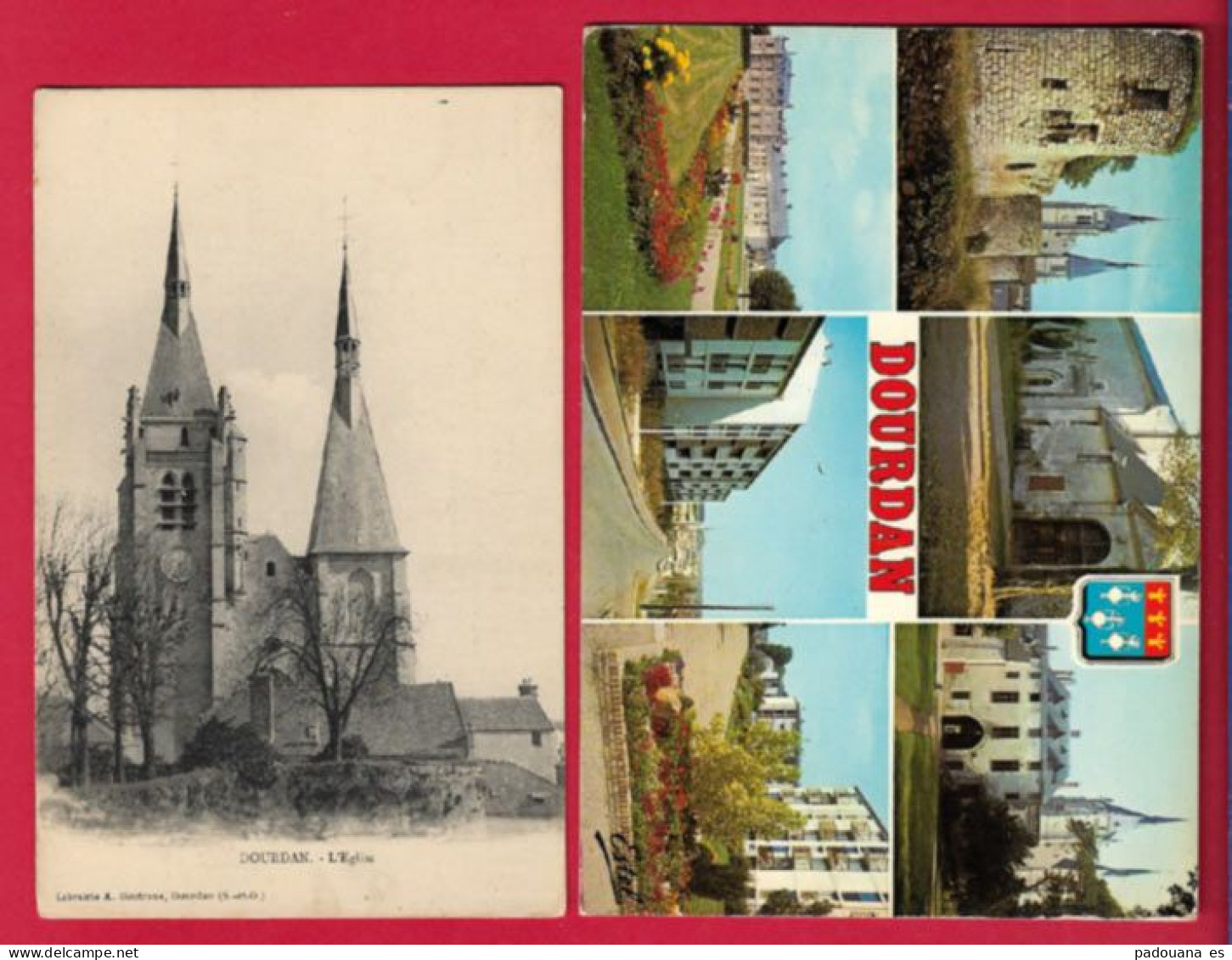 AD296  91 ESSONNE DOURDAN L'EGLISE  -ET DOURDAN MULTIVUES 2 CARTES POSTALES - Dourdan