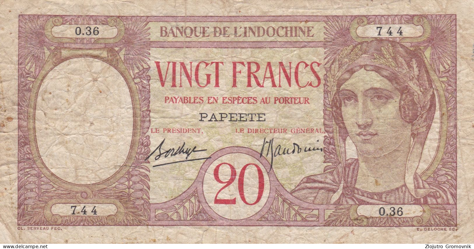 20 Francs 1928 ! PAPEETE TAHITI FRENCH INDOCHINA BANK - Papeete (Polinesia Francese 1914-1985)