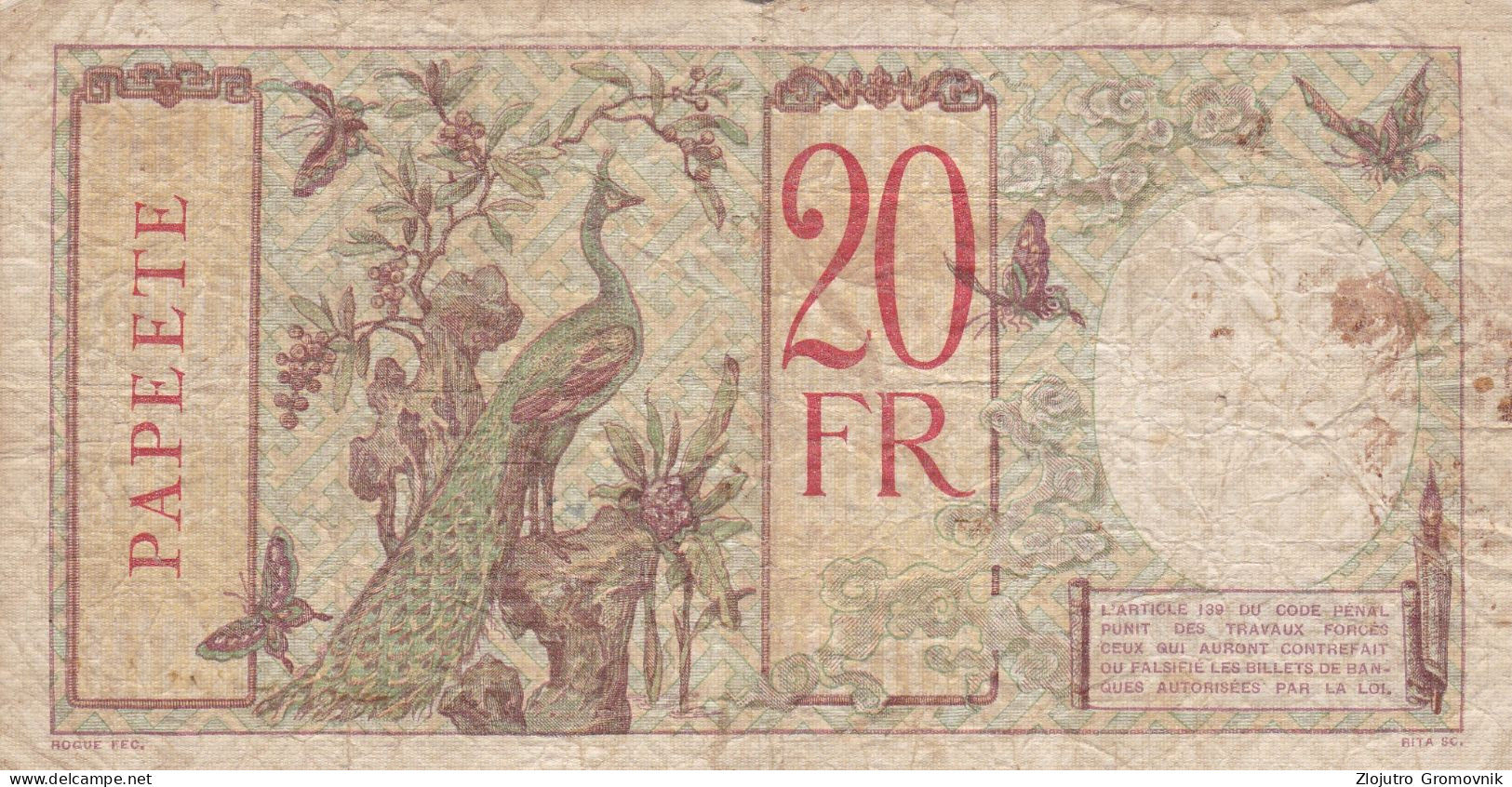 20 Francs 1928 ! PAPEETE TAHITI FRENCH INDOCHINA BANK - Papeete (Polinesia Francesa 1914-1985)