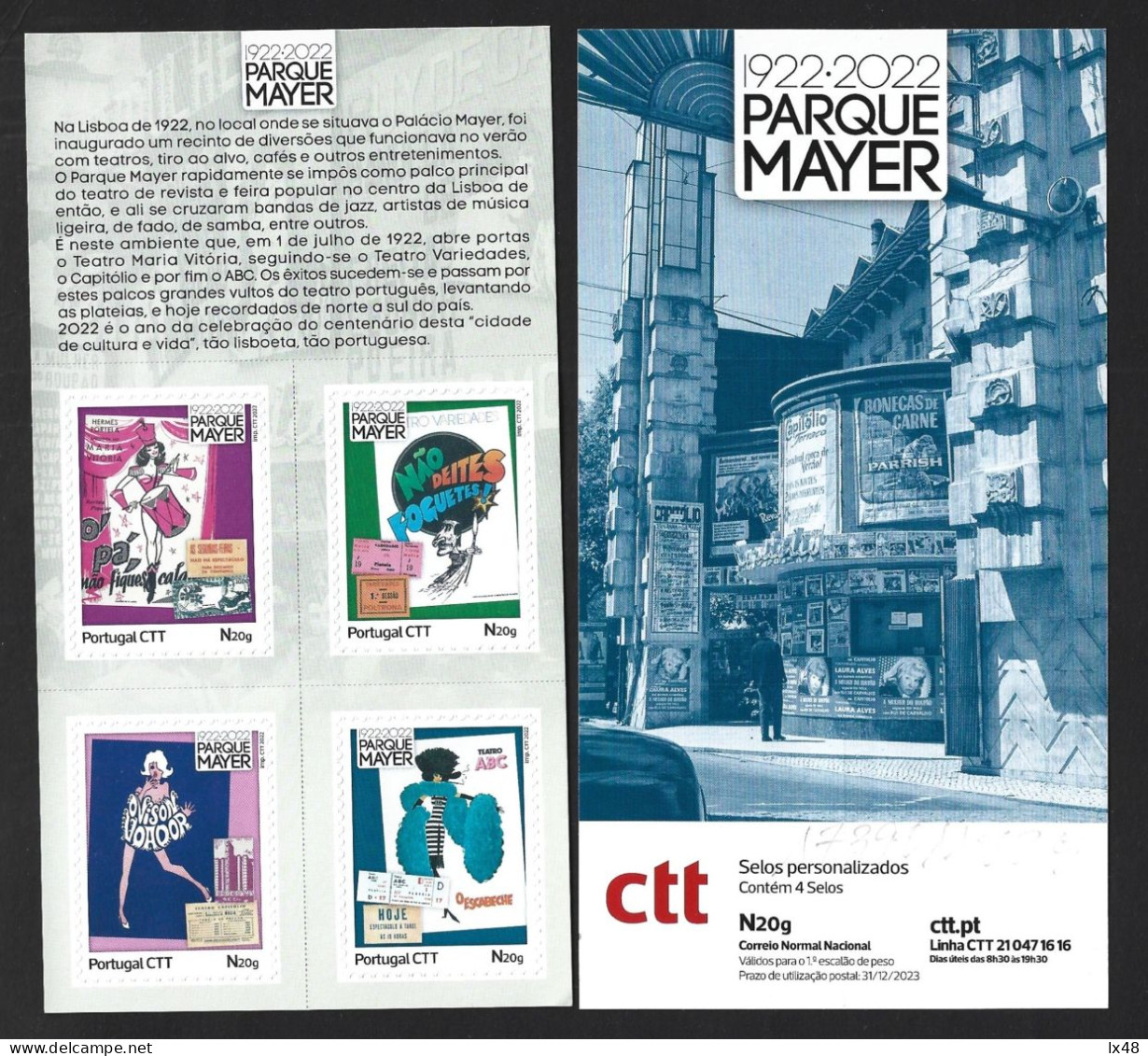 Sheet 4 Stamps 100 Years Parque Mayer, Lisbon. Cinema, Maria Vitória Theater, Abc And Capitol. Films. Show Rooms - Film