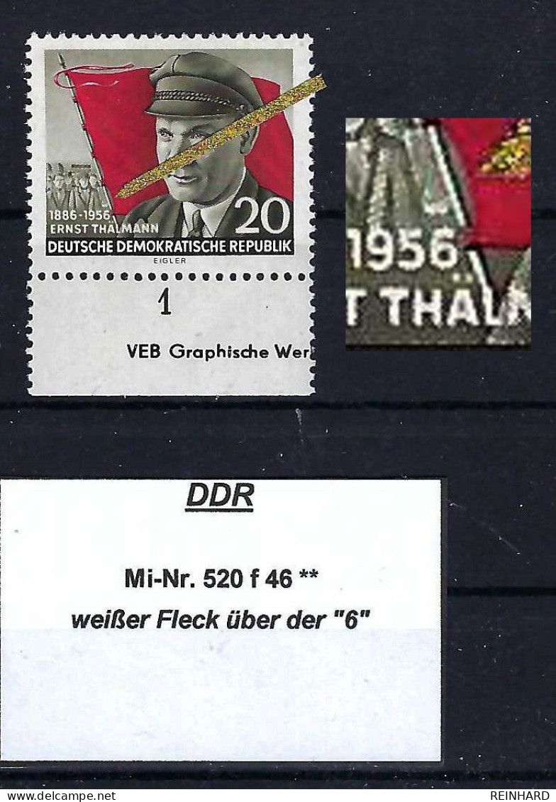 DDR Mi-Nr. 520 F 46 Plattenfehler Postfrisch - Siehe Beschreibung Und Bild - Plaatfouten En Curiosa