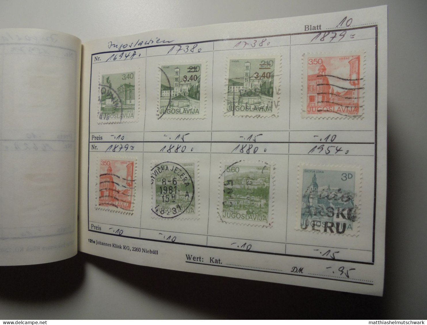 Auswahlheft Nr. 502 19 Blätter 126 Briefmarken xx Jugoslawien 1964-1988/Mi Nr. 1088-2272 Einschließlich