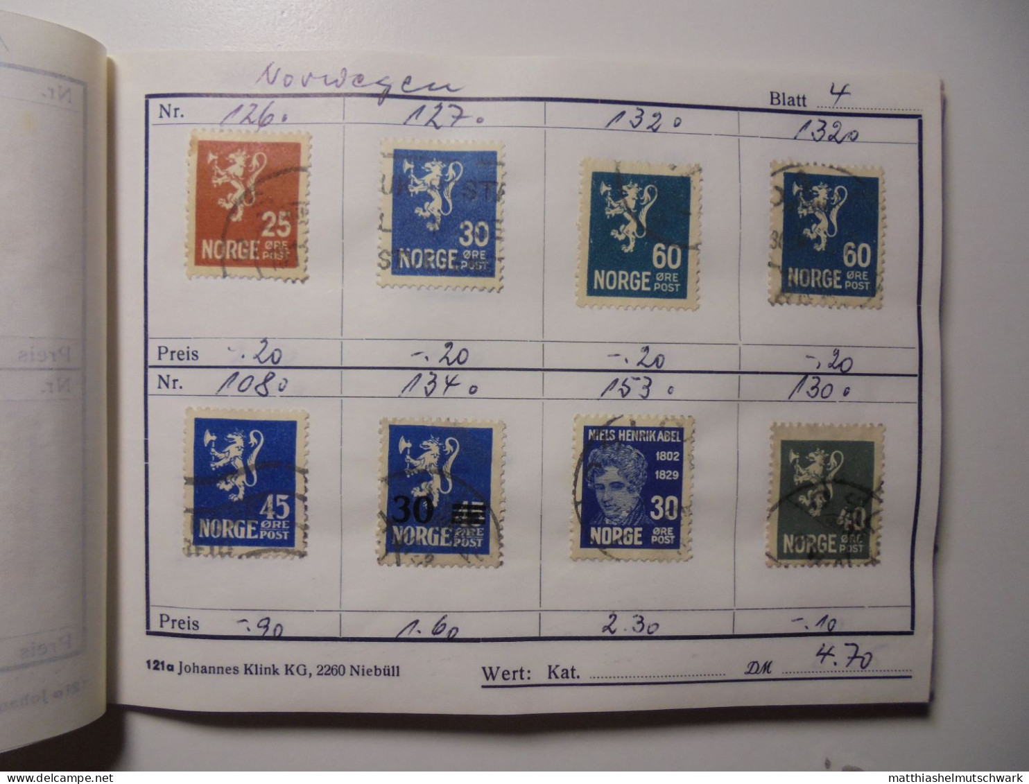 Auswahlheft Nr. 511 20 Blätter 156 Briefmarken  Norwegen 1910-1962/Mi Nr. 76-474 Ca. € 30 StampWorld – - Collezioni