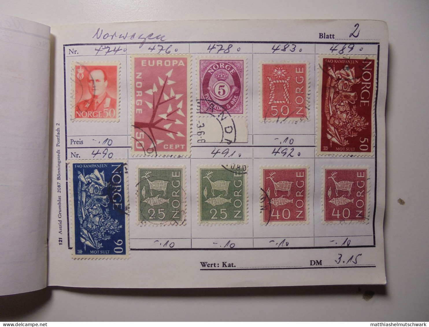 Auswahlheft Nr. 512 20 Blätter 186 Briefmarken  Norwegen Ca. 1962-1983/Mi Nr. 479x-877 Einschließlich 1 - Collezioni