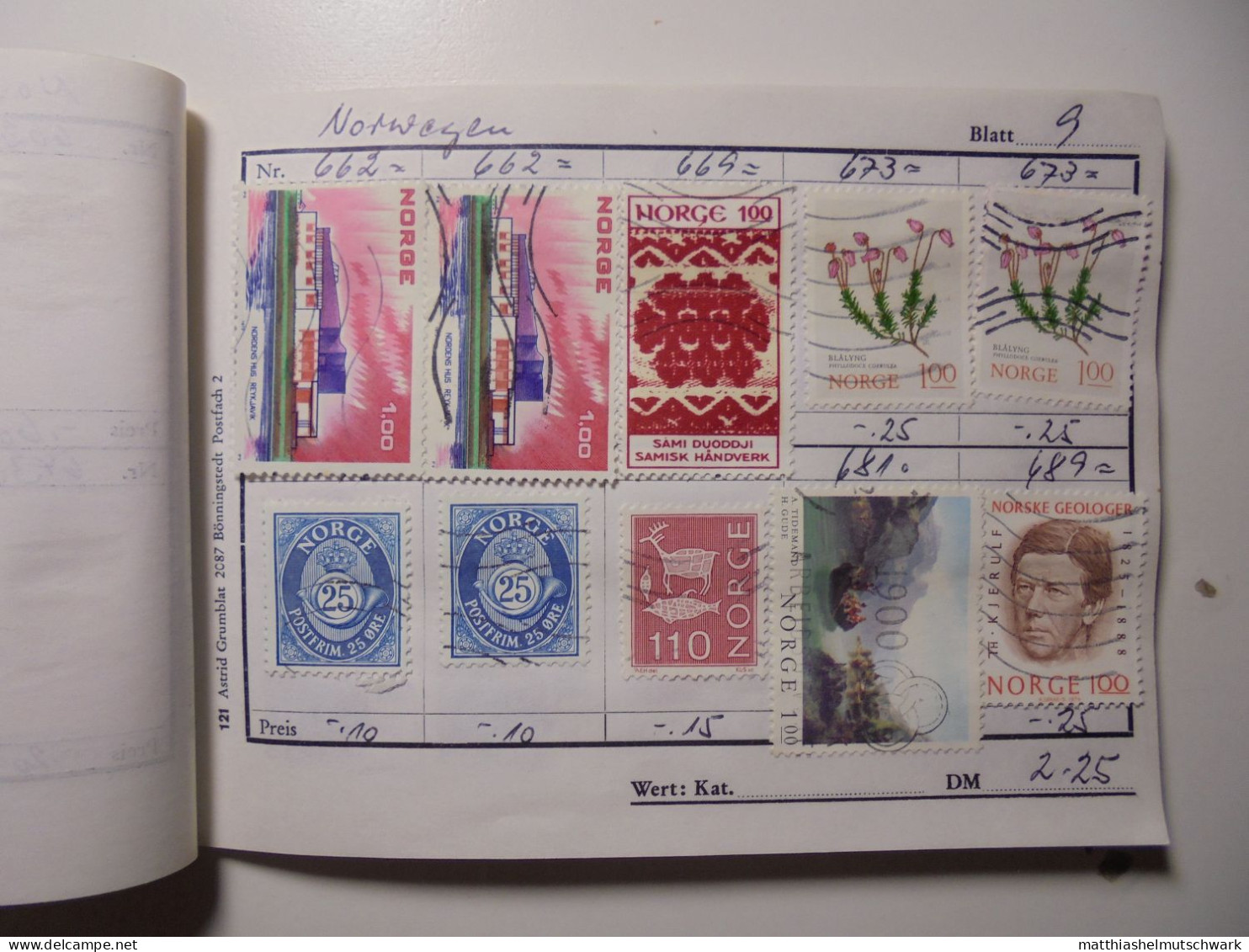 Auswahlheft Nr. 512 20 Blätter 186 Briefmarken  Norwegen ca. 1962-1983/Mi Nr. 479x-877 Einschließlich 1