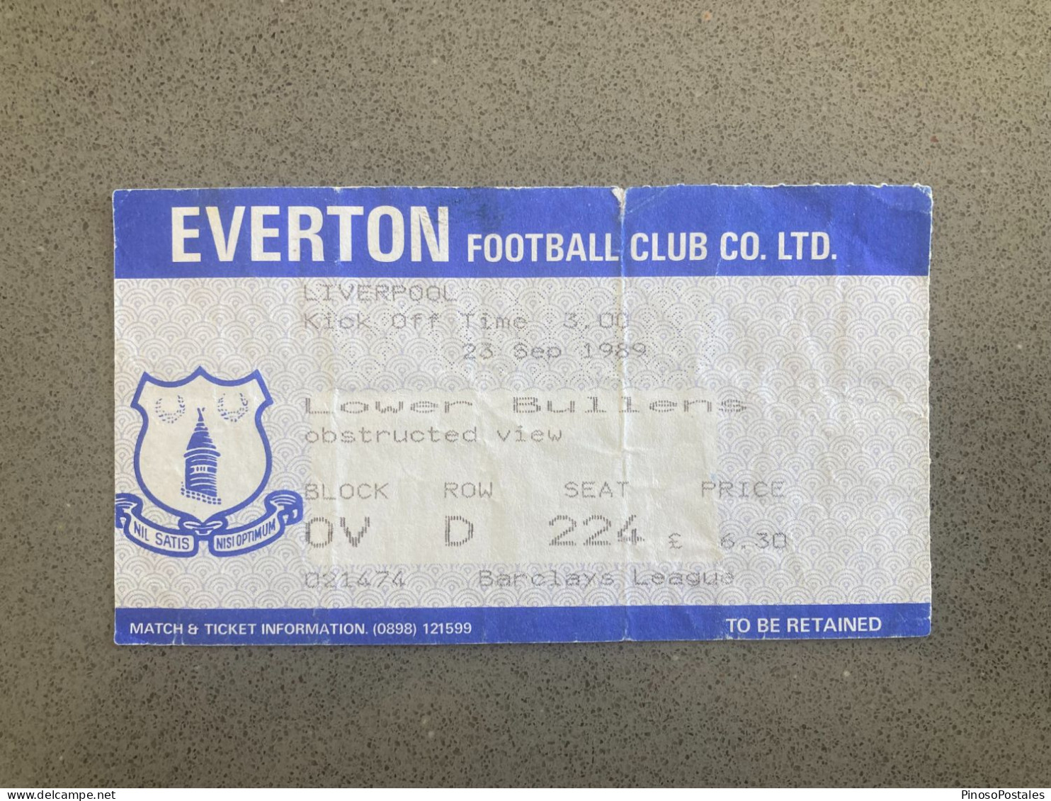 Everton V Liverpool 1989-90 Match Ticket - Eintrittskarten