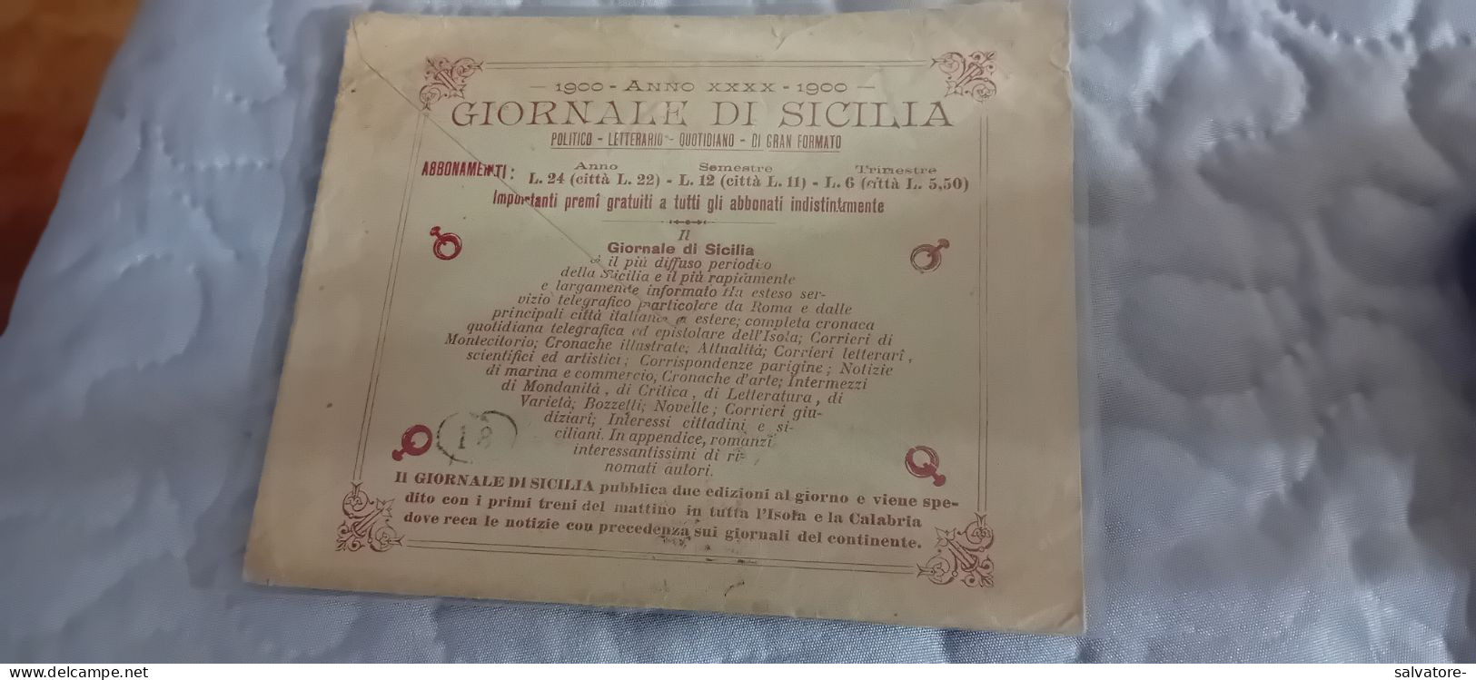 LETTERA PUBBLICITARIA GIORNALE DI SICILIA- VIAGGIATA PRIMI 900 - Advertising