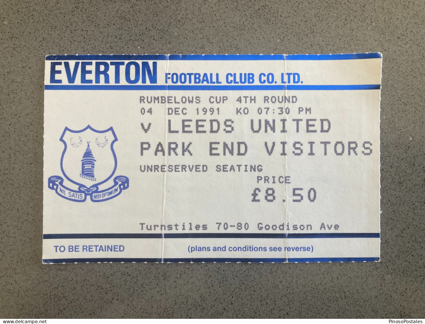 Everton V Leeds United 1991-92 Match Ticket - Tickets & Toegangskaarten