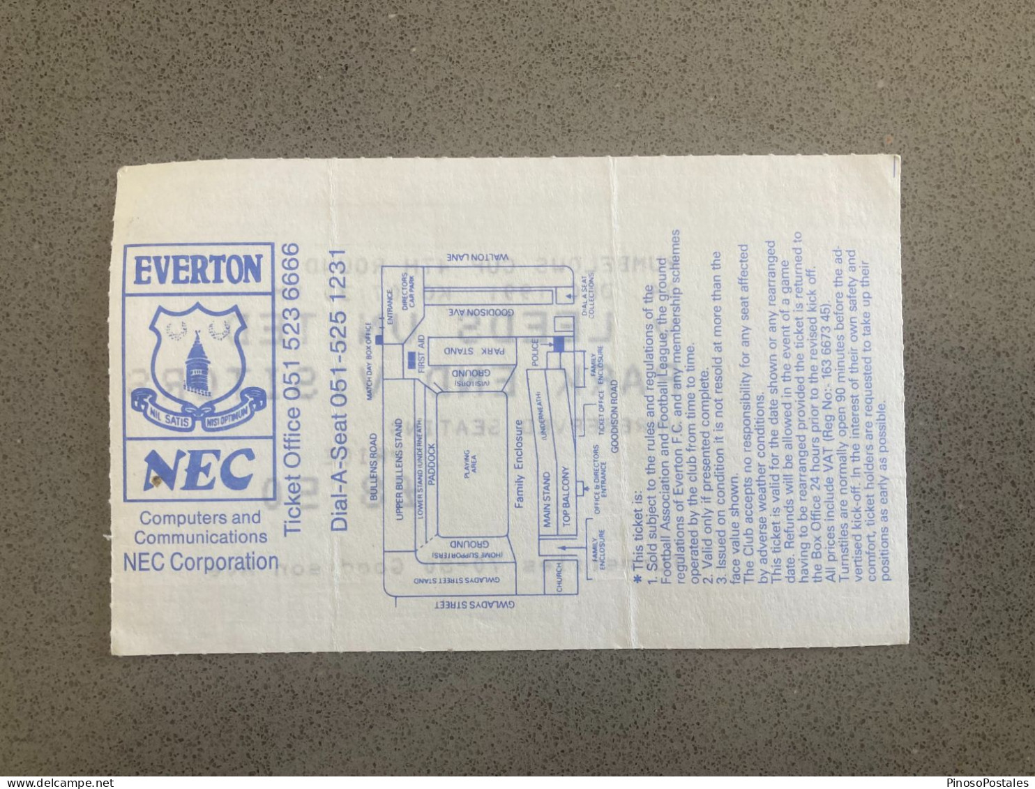 Everton V Leeds United 1991-92 Match Ticket - Tickets D'entrée