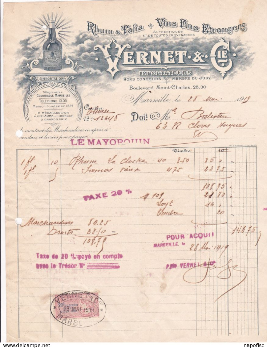 13-Vernet & Cie...Rhum & Tafia, Vins Fins Etrangers...Marseille...(Bouches-du-Rhône)...1919 - Altri & Non Classificati