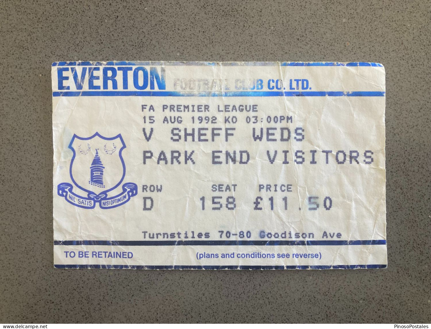 Everton V Sheffield Wednesday 1992-93 Match Ticket - Match Tickets