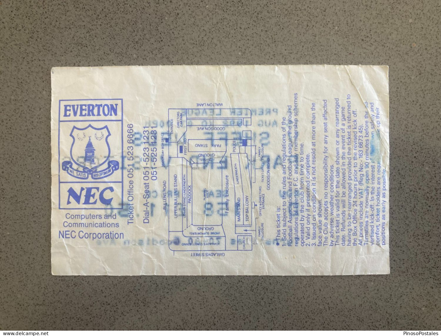 Everton V Sheffield Wednesday 1992-93 Match Ticket - Tickets D'entrée
