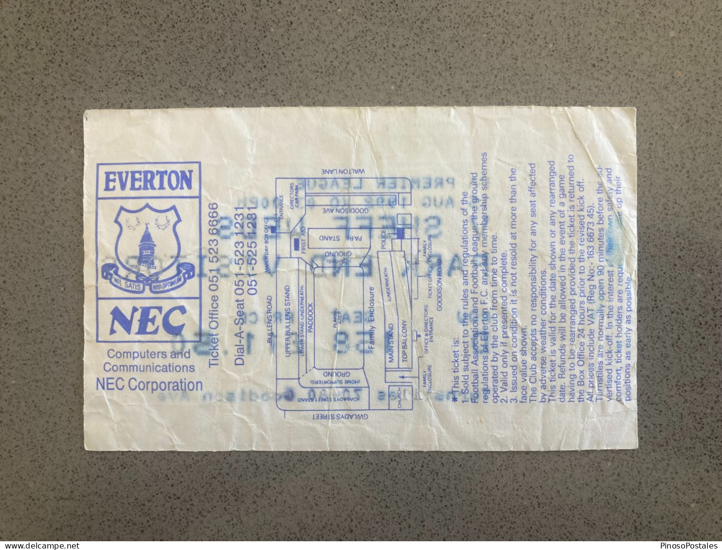 Everton V Sheffield Wednesday 1992-93 Match Ticket - Match Tickets