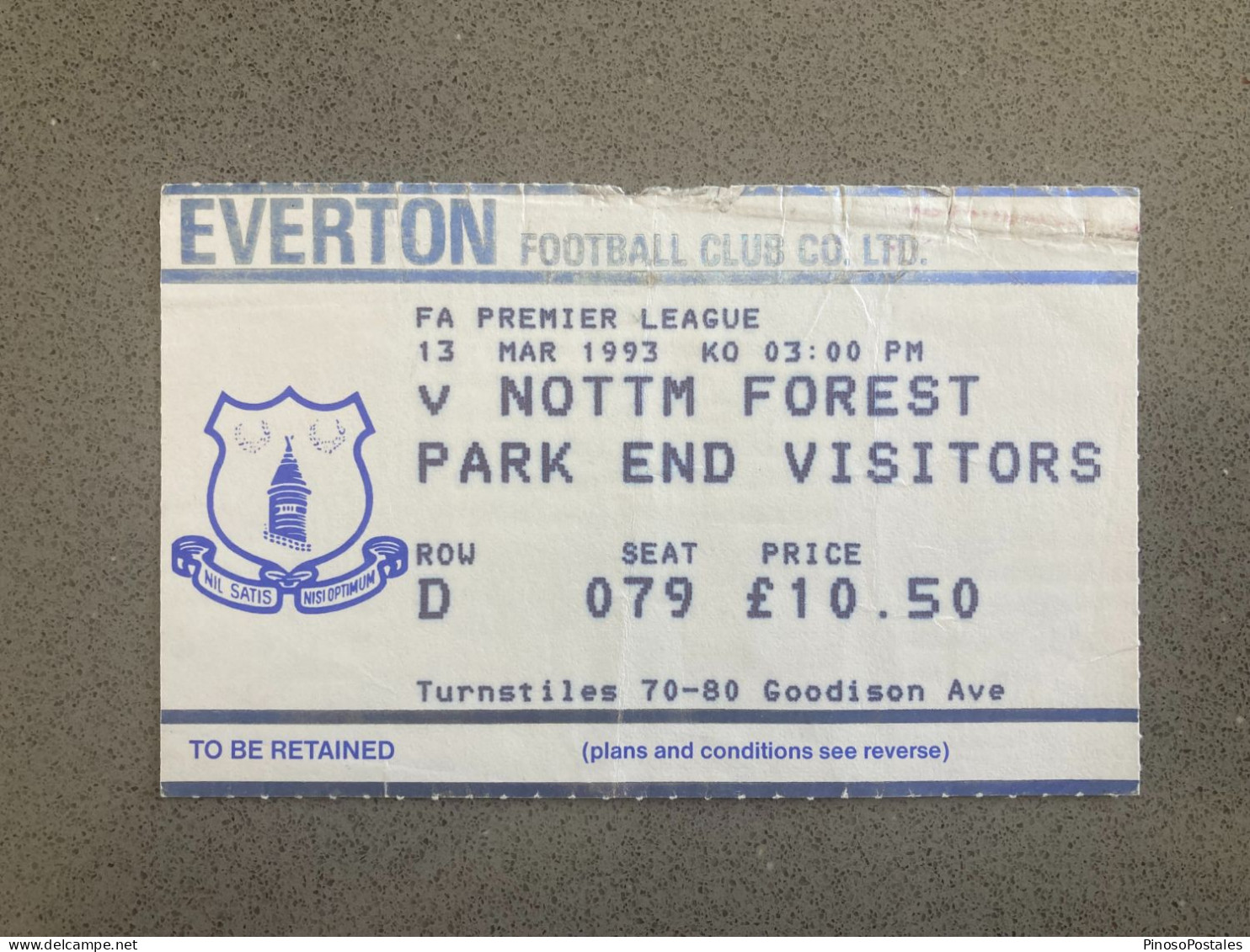 Everton V Nottingham Forest 1992-93 Match Ticket - Tickets D'entrée