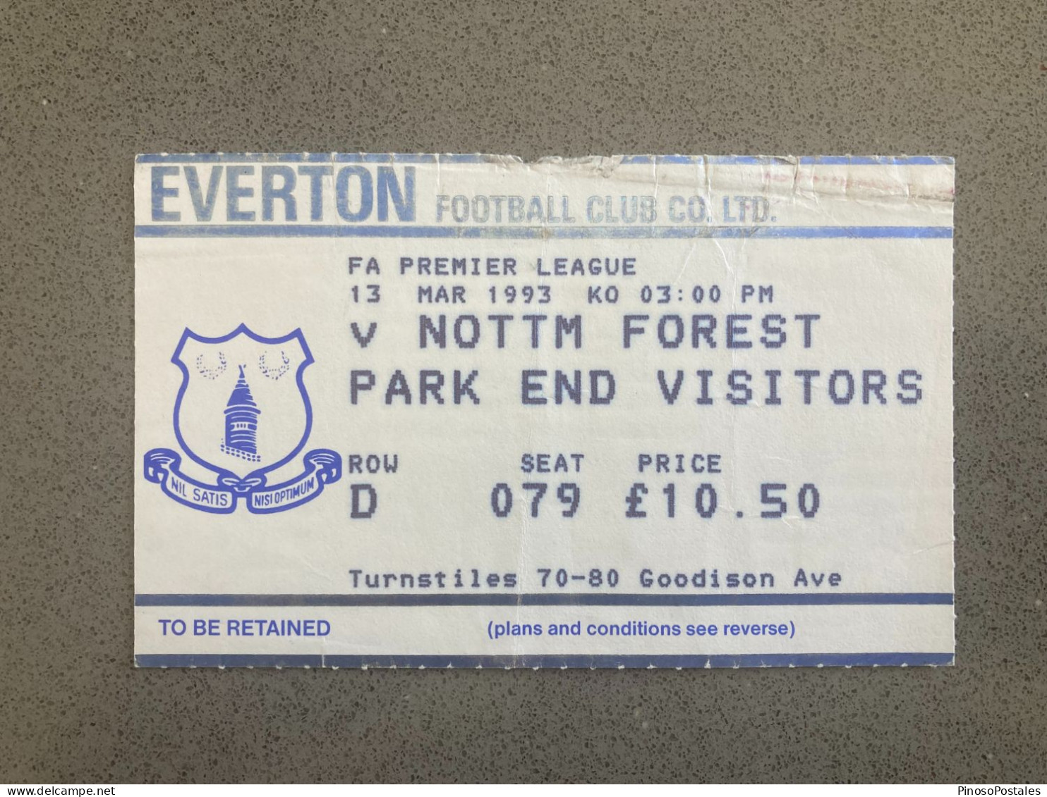 Everton V Nottingham Forest 1992-93 Match Ticket - Match Tickets