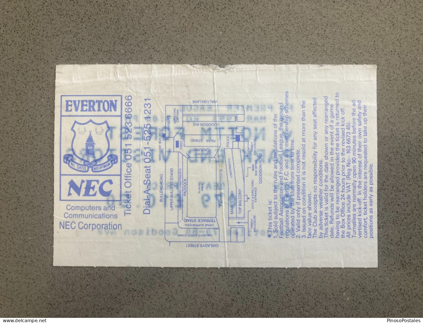 Everton V Nottingham Forest 1992-93 Match Ticket - Tickets & Toegangskaarten