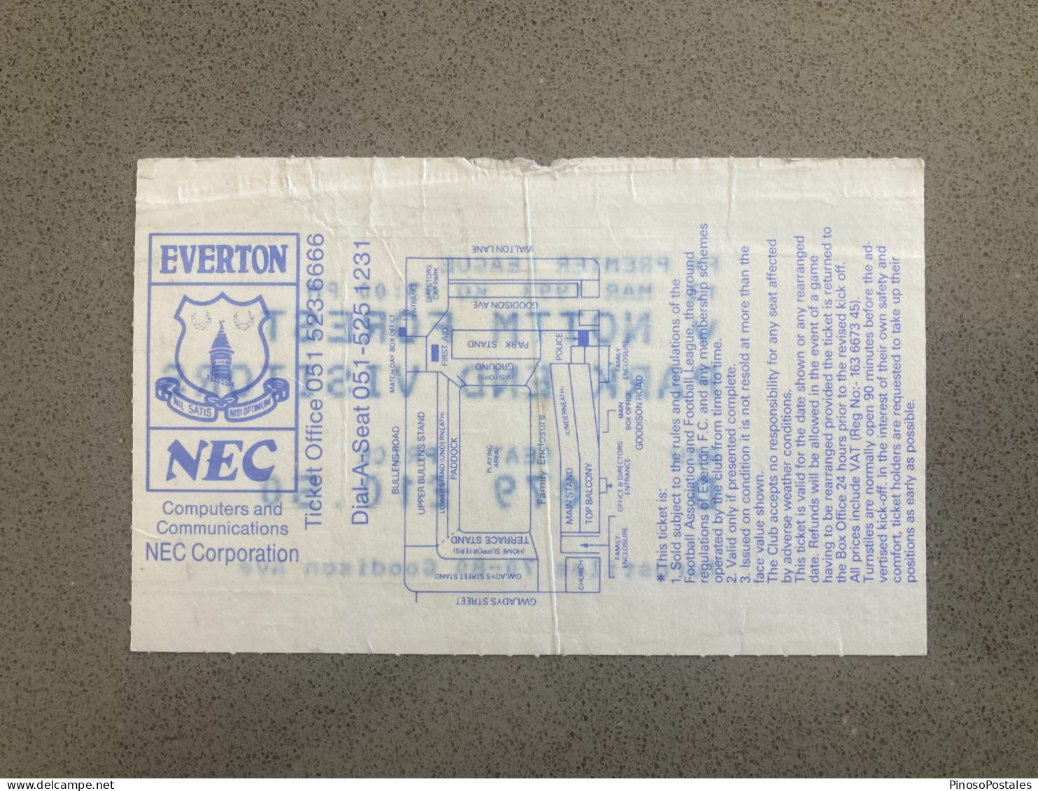 Everton V Nottingham Forest 1992-93 Match Ticket - Tickets D'entrée