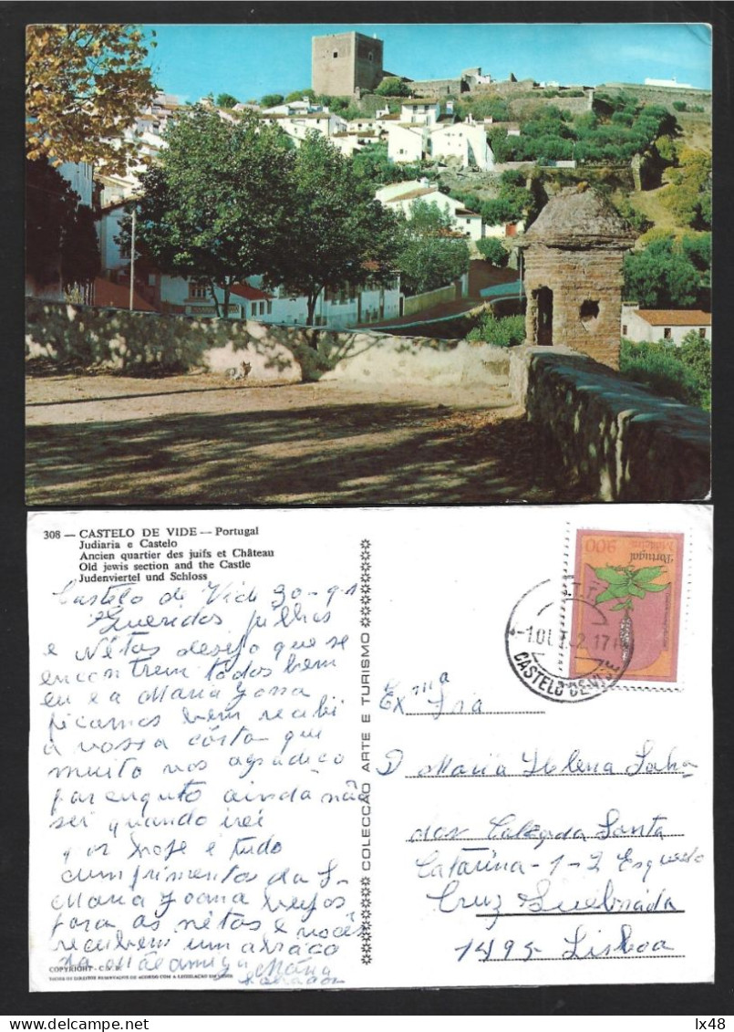 Postcard With Obliteration Of Castelo De Vide With Jewry And Castle. Postal Obliteração De Castelo De Vide Com Judiaria - Storia Postale