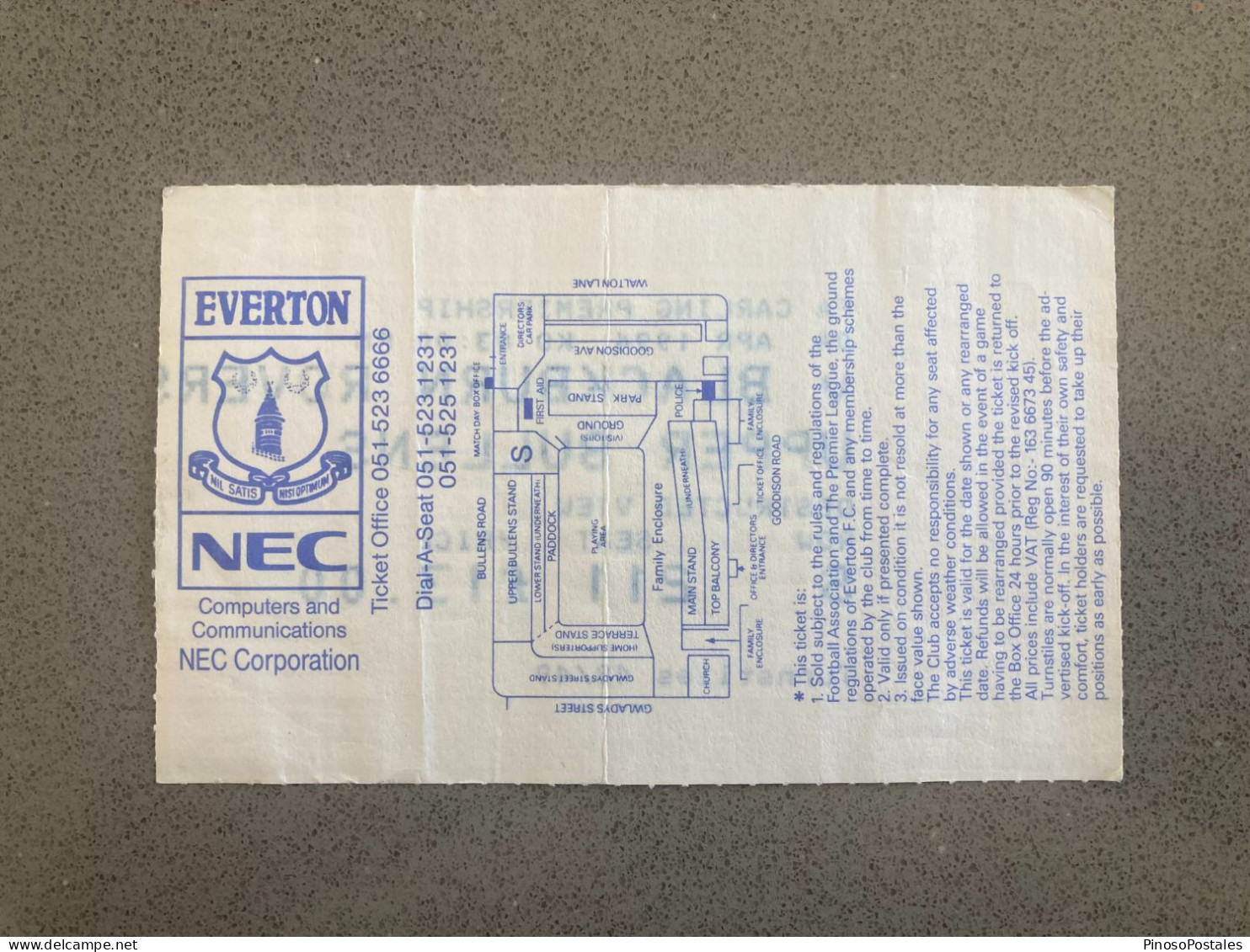 Everton V Blackburn Rovers 1993-94 Match Ticket - Tickets & Toegangskaarten