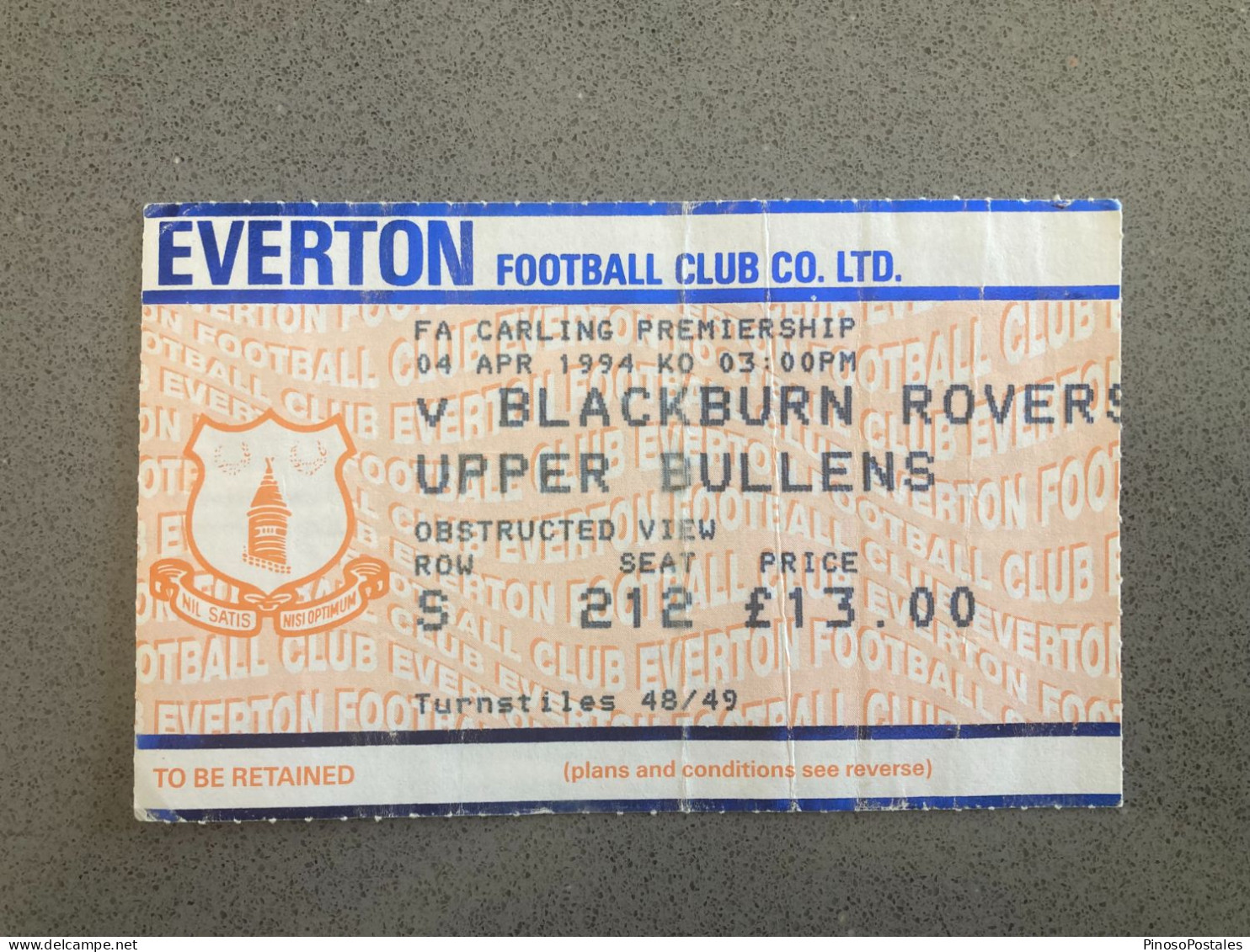 Everton V Blackburn Rovers 1993-94 Match Ticket - Match Tickets