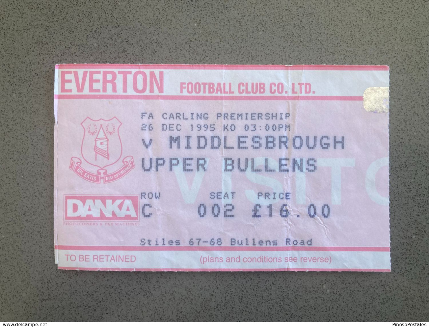 Everton V Middlesbrough 1995-96 Match Ticket - Tickets - Entradas