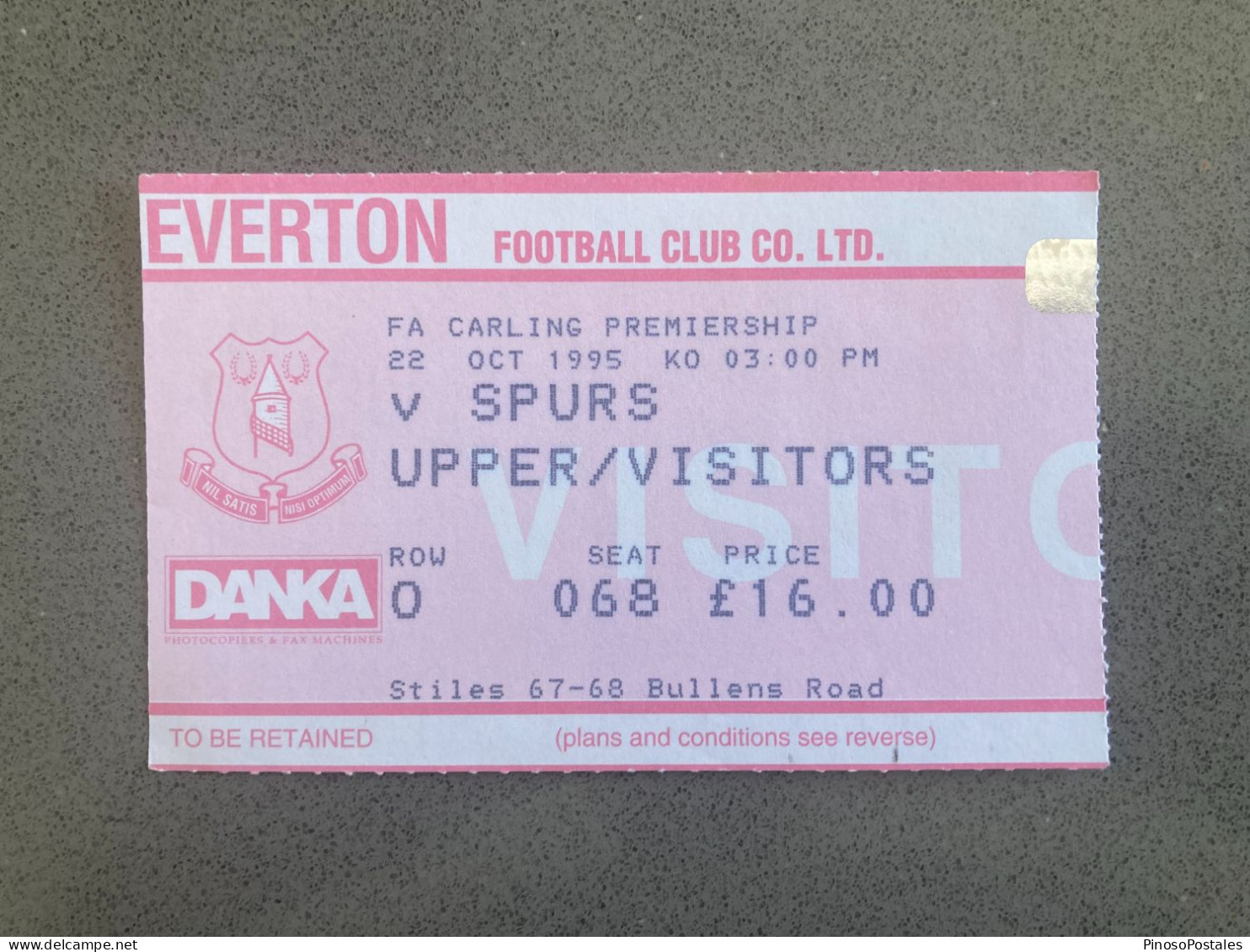 Everton V Tottenham Hotspur 1995-96 Match Ticket - Tickets D'entrée