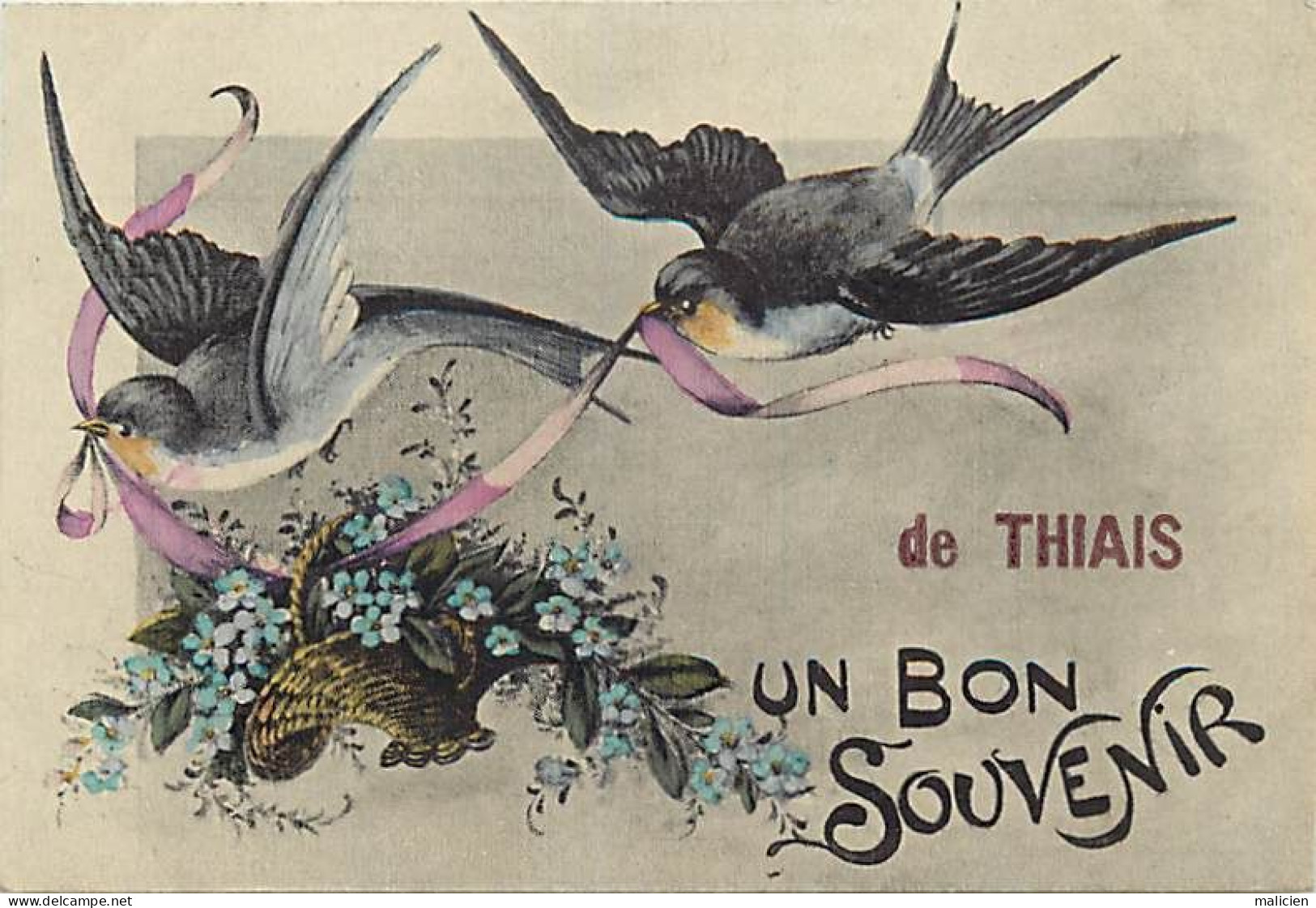 - Dpts Div.-ref-BN273- Val De Marne - Thiais - Un Bon Souvenir De .. - Hirondelles Et Myosotis - Fleurs - - Thiais