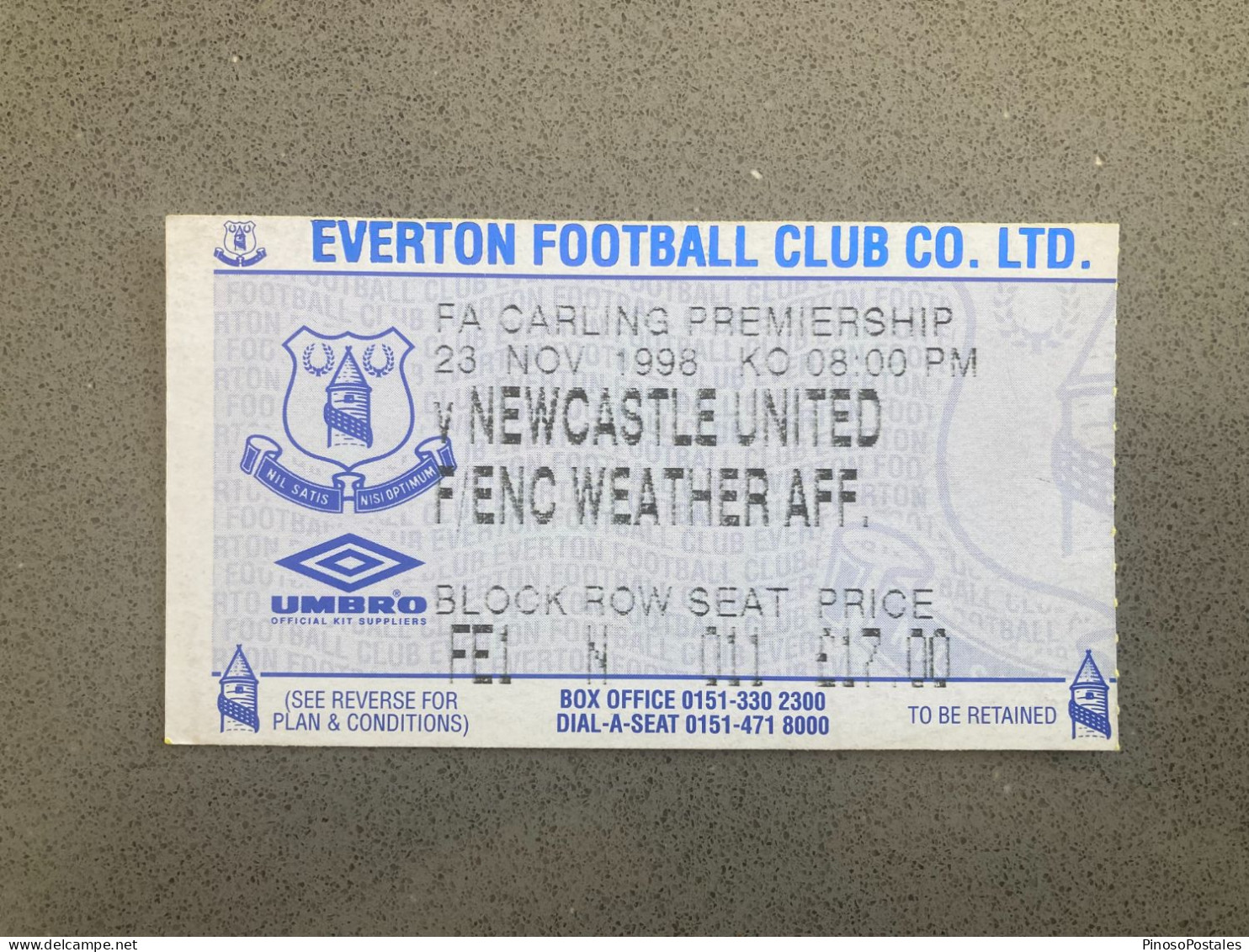 Everton V Newcastle United 1996-97 Match Ticket - Tickets - Entradas