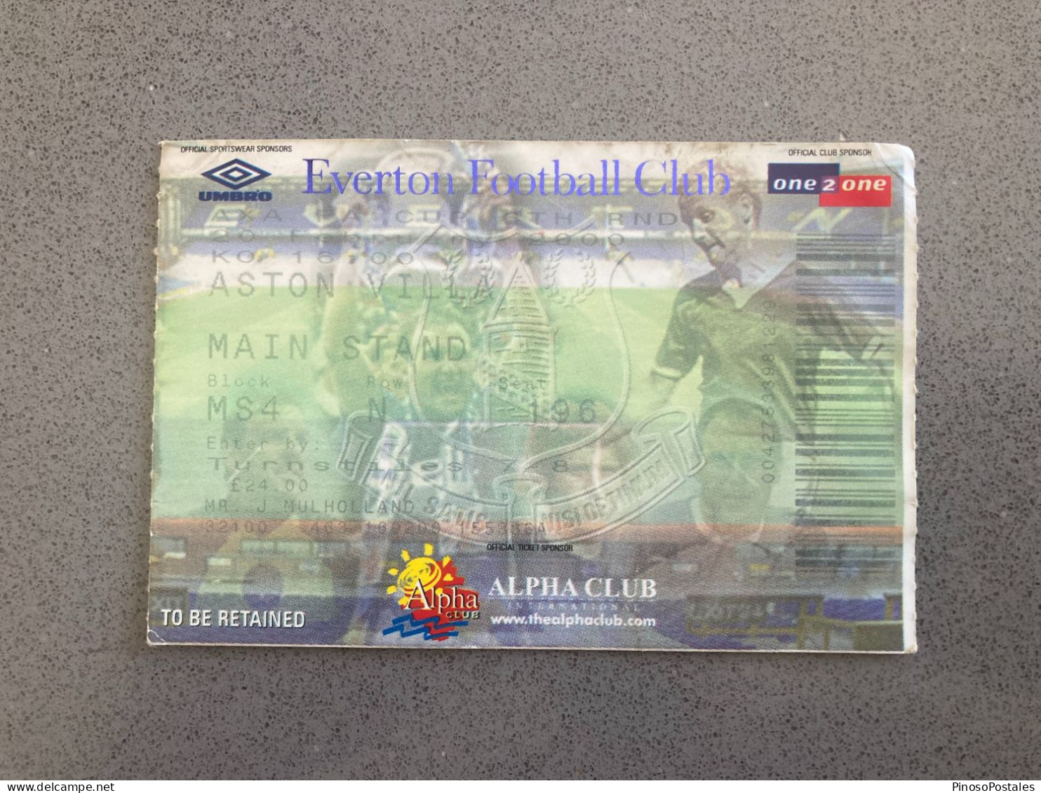 Everton V Aston Villa 1999-00 Match Ticket - Tickets D'entrée