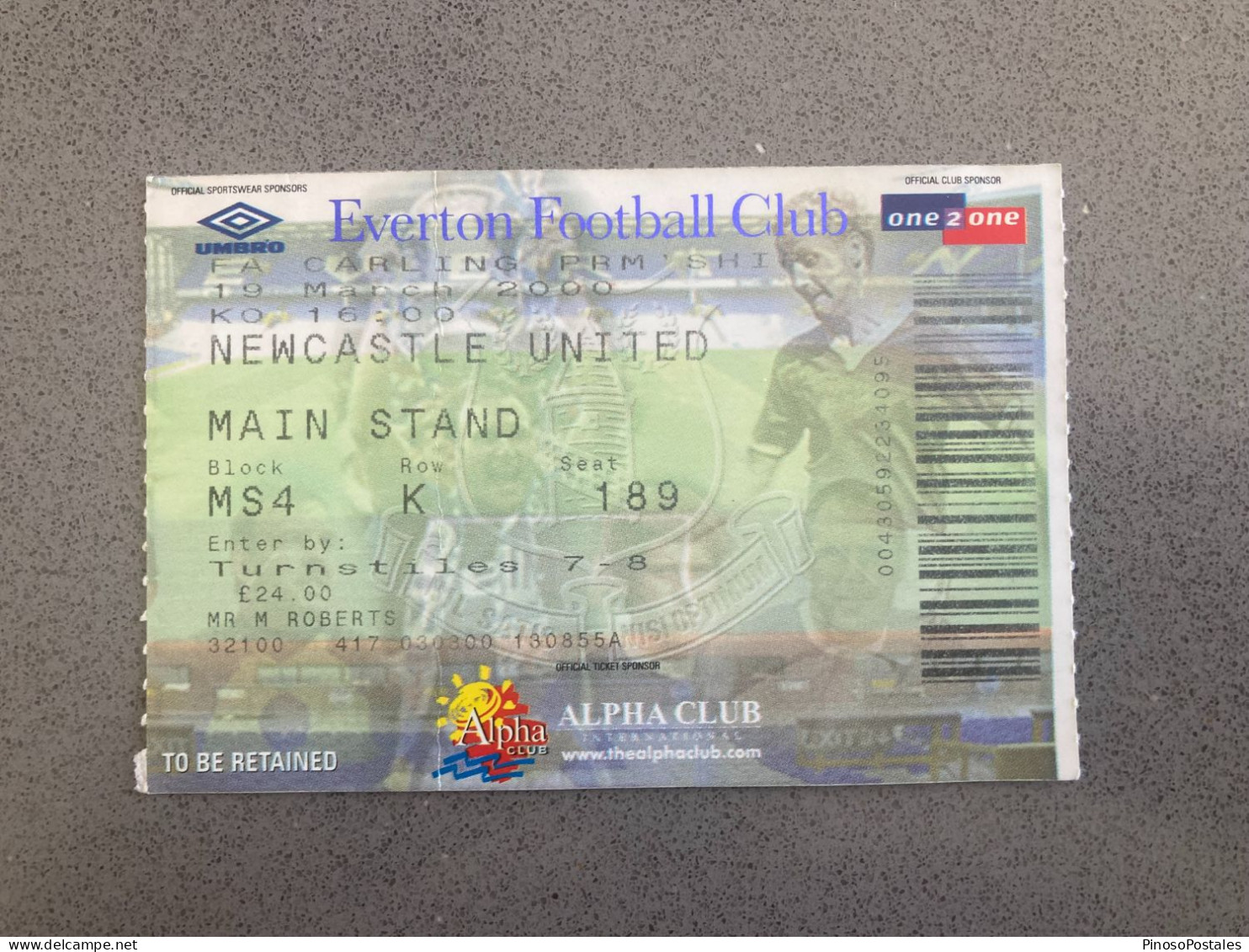 Everton V Newcastle United 1999-00 Match Ticket - Eintrittskarten