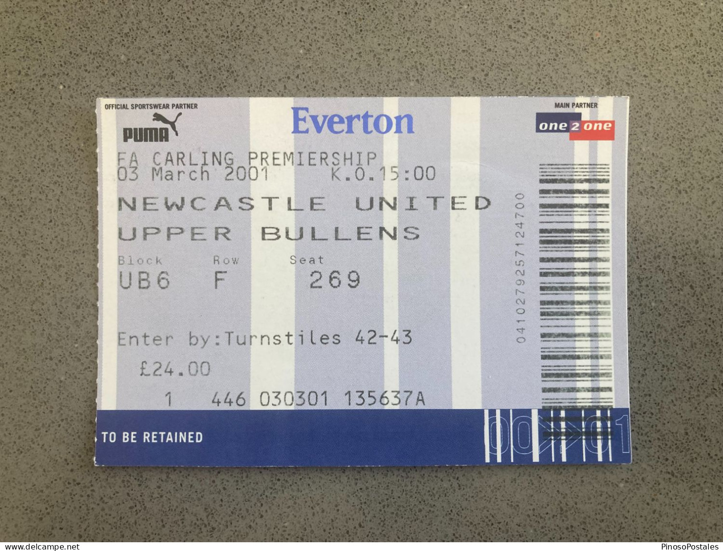 Everton V Newcastle United 2000-01 Match Ticket - Tickets D'entrée