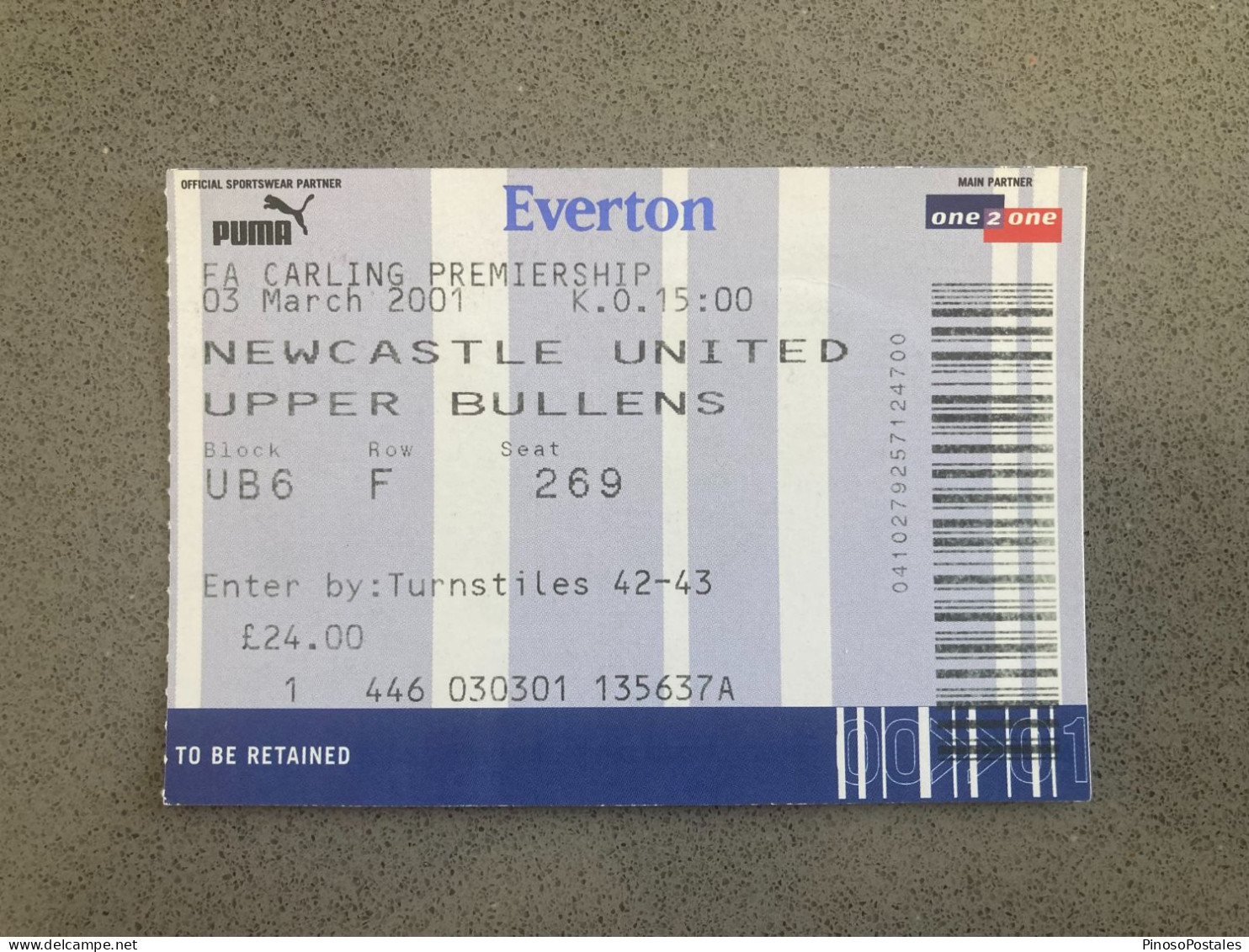 Everton V Newcastle United 2000-01 Match Ticket - Match Tickets