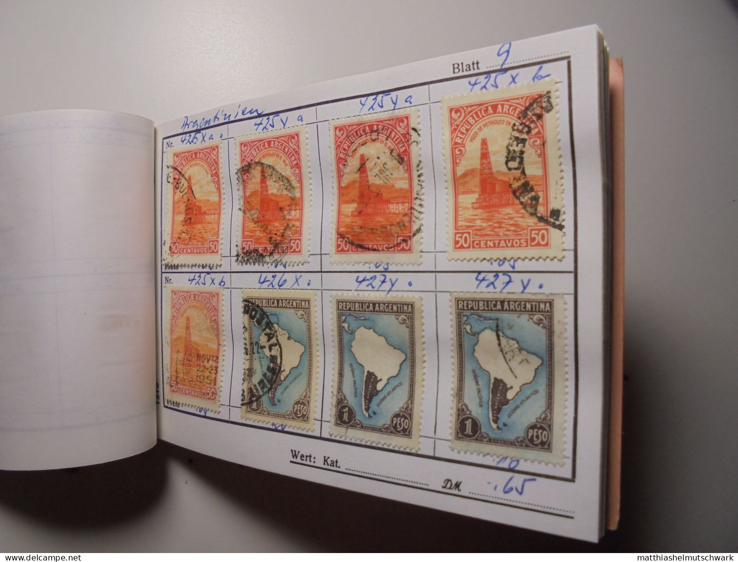 Auswahlheft Nr. 566 20 Blätter 163 Briefmarken , x Argentinien 1890-1959/Mi Nr. 75 a-631, unvollständig