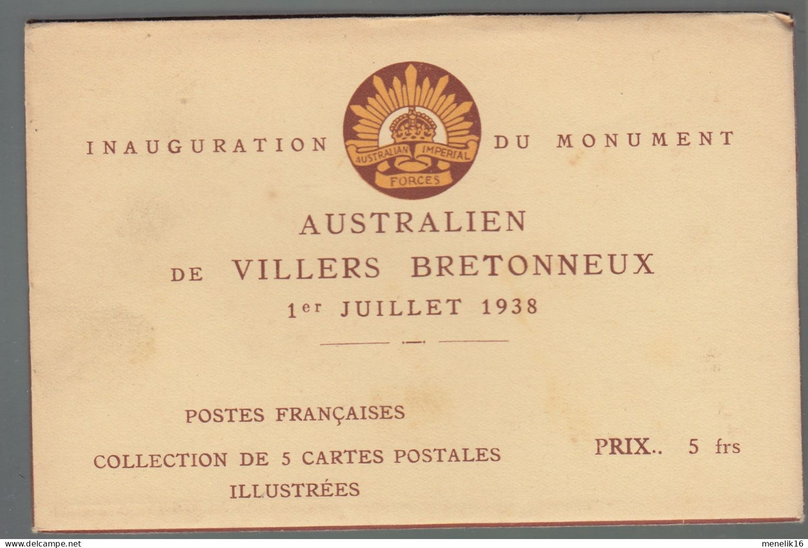 CP - 80 - Villers-Bretonneux - Pochette 5 Cartes Inauguration Du Monument Australien -Cachet Inauguration Sur Les Cartes - Villers Bretonneux