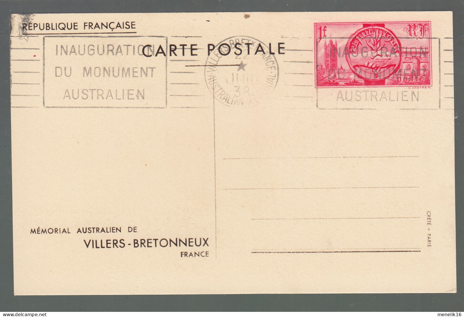 CP - 80 - Villers-Bretonneux - Pochette 5 cartes inauguration du monument Australien -Cachet inauguration sur les cartes