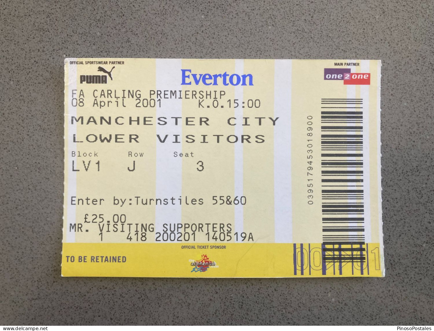 Everton V Manchester City 2000-01 Match Ticket - Eintrittskarten