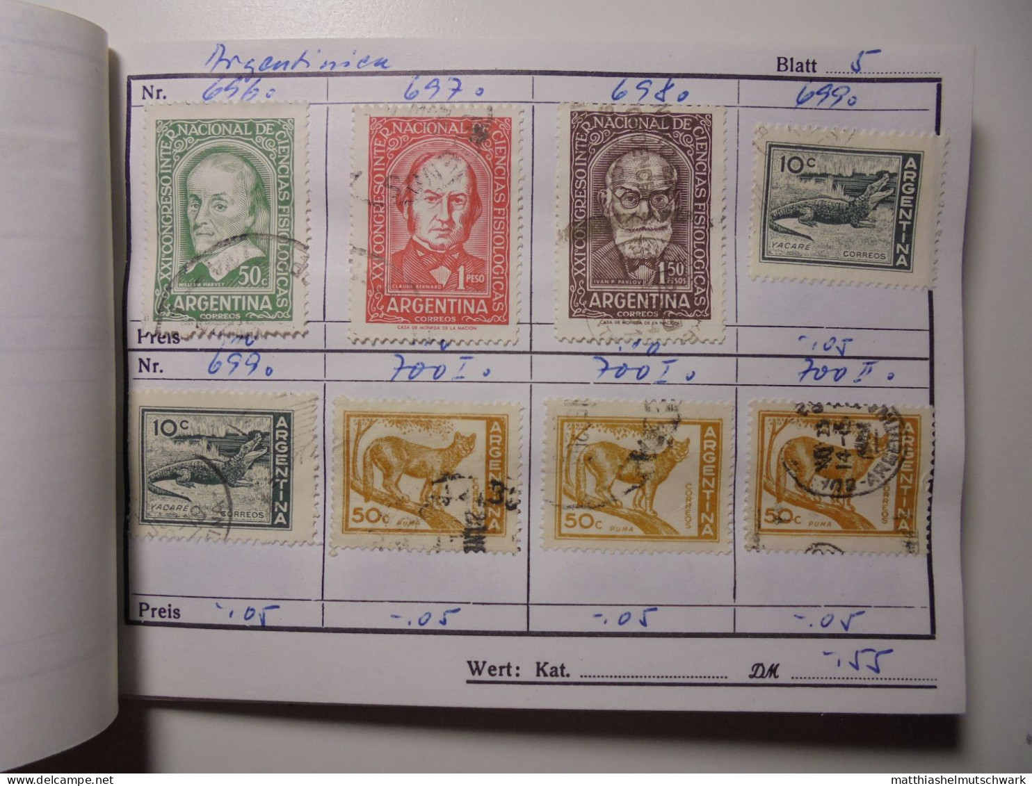 Auswahlheft Nr. 567 21 Blätter 151 Briefmarken xx Argentinien 1955-1978/Mi Nr. 633-1329, unvollständig E