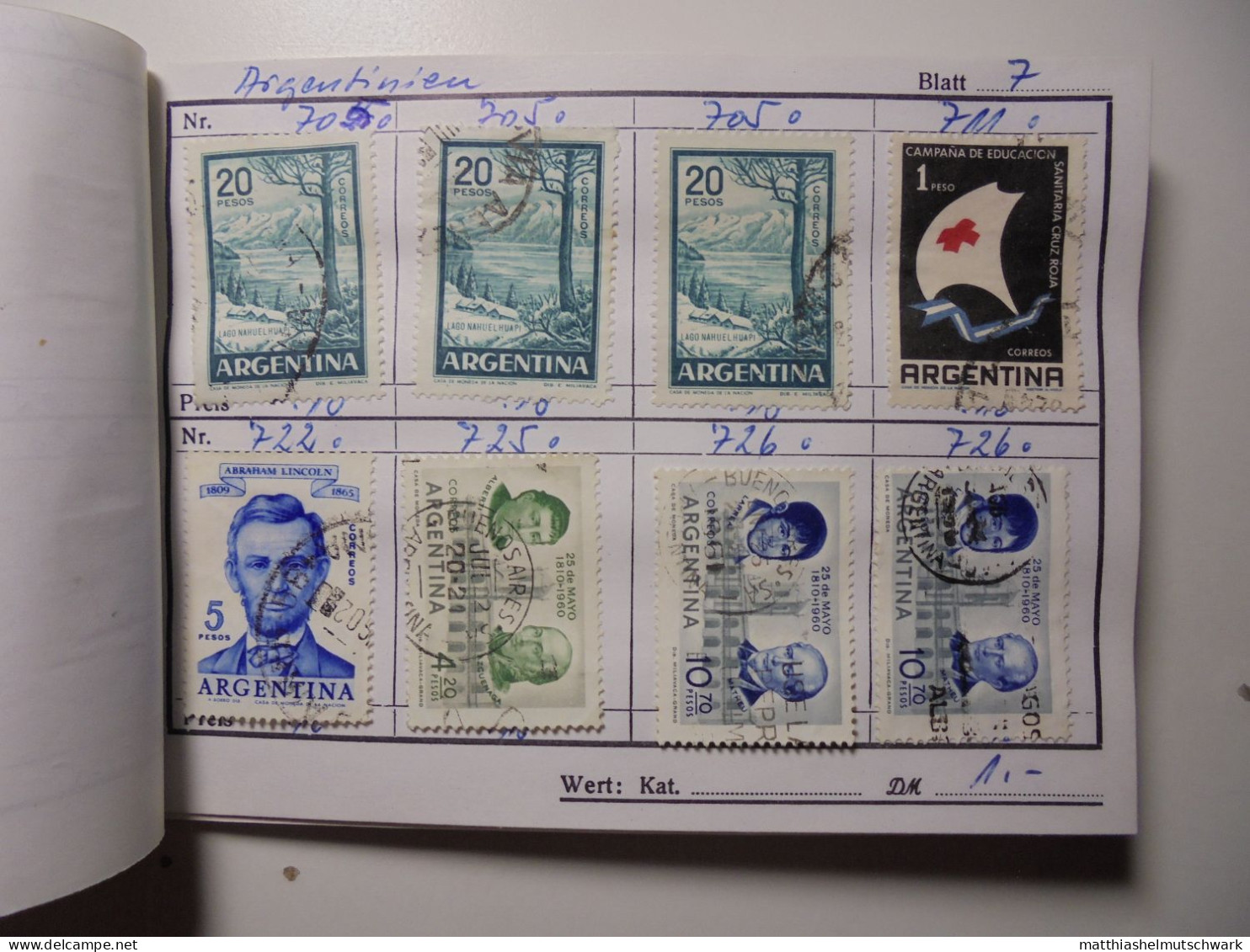 Auswahlheft Nr. 567 21 Blätter 151 Briefmarken xx Argentinien 1955-1978/Mi Nr. 633-1329, unvollständig E