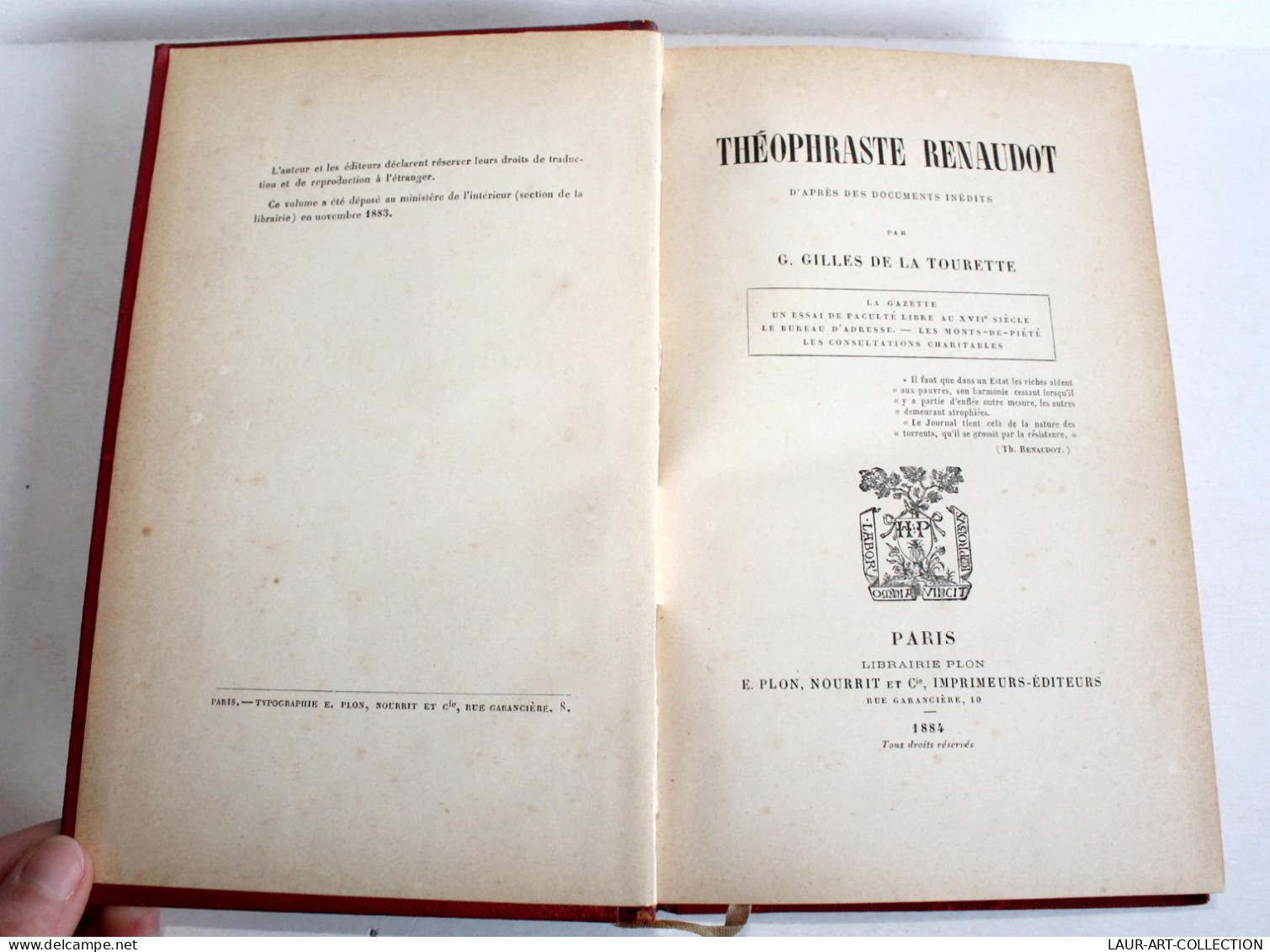 EO, THEOPHRASTE RENAUDOT D'APRES DES DOCUMENTS INEDITS De G. DE LA TOURETTE 1884 / ANCIEN LIVRE XIXe SIECLE (2603.84) - 1801-1900