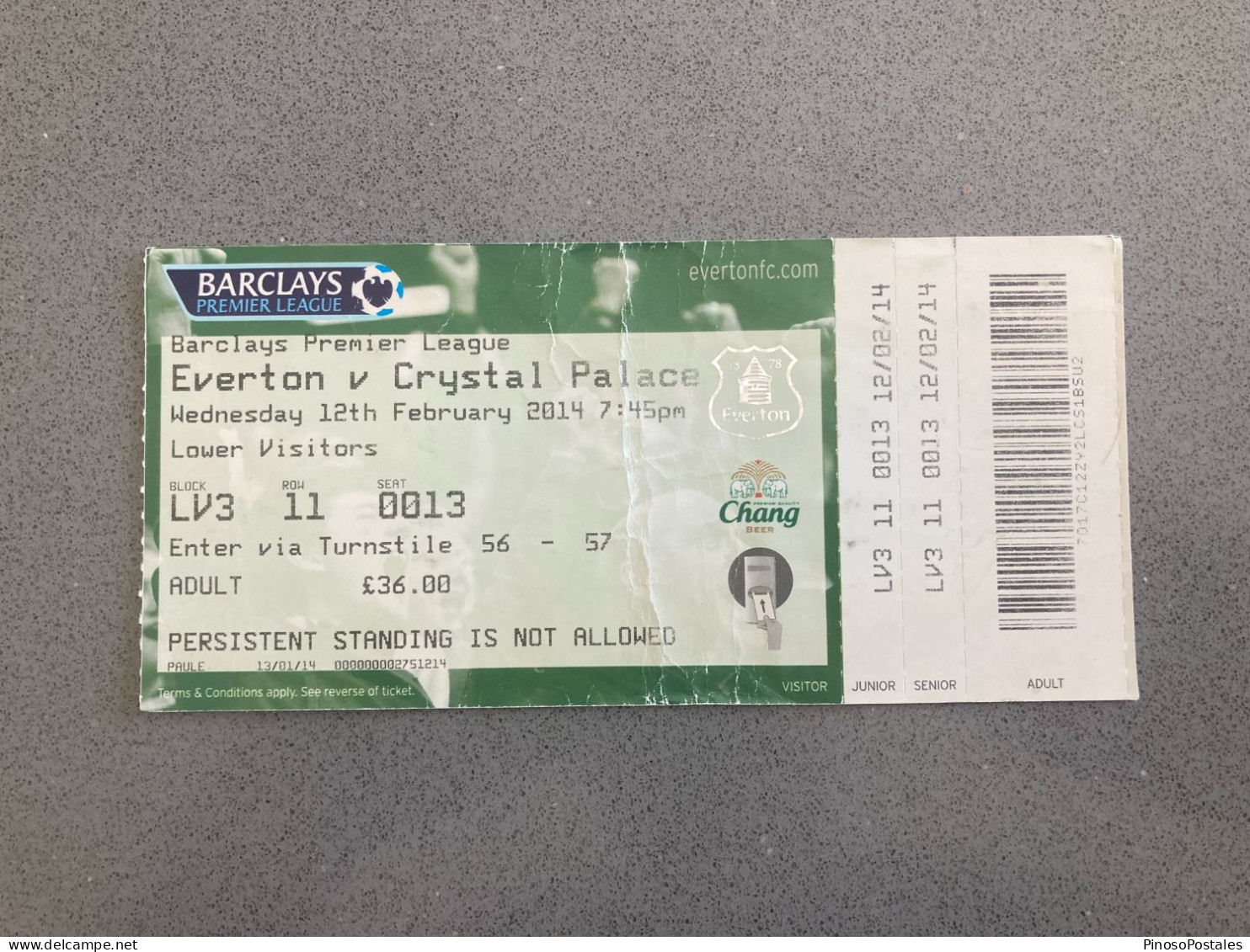Everton V Crystal Palace 2013-14 Match Ticket - Tickets D'entrée