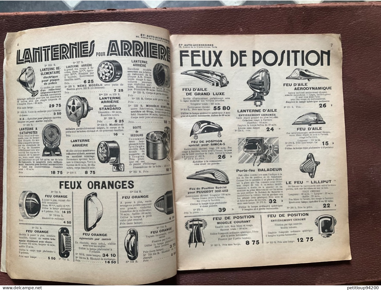 DOCUMENT COMMERCIAL Catalogue  AUTO-ACCESSOIRES  Paris  ANNÉE 1939 - Alimentos