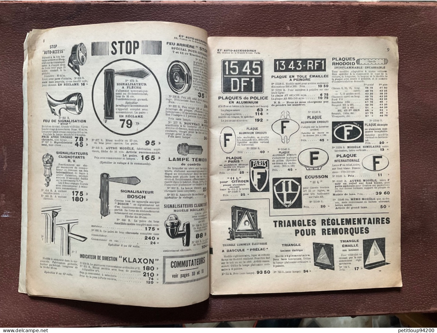 DOCUMENT COMMERCIAL Catalogue  AUTO-ACCESSOIRES  Paris  ANNÉE 1939