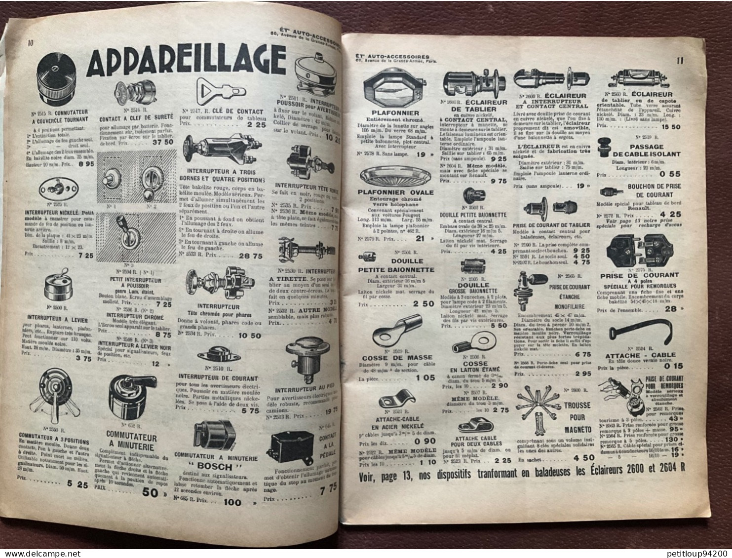 DOCUMENT COMMERCIAL Catalogue  AUTO-ACCESSOIRES  Paris  ANNÉE 1939