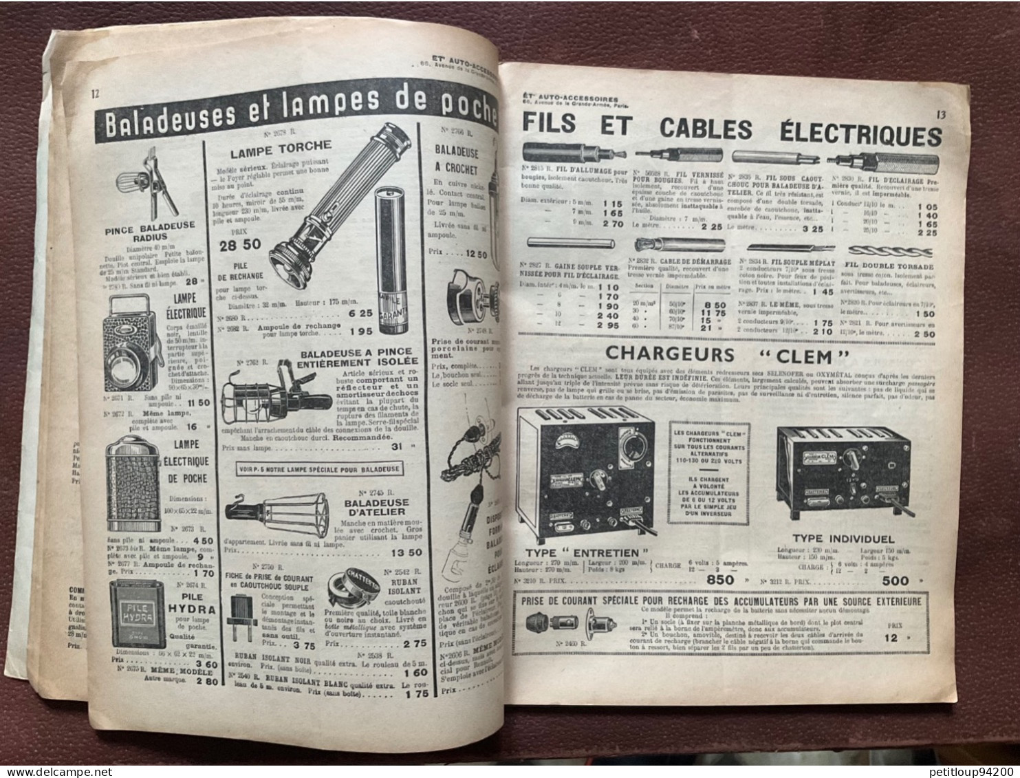 DOCUMENT COMMERCIAL Catalogue  AUTO-ACCESSOIRES  Paris  ANNÉE 1939