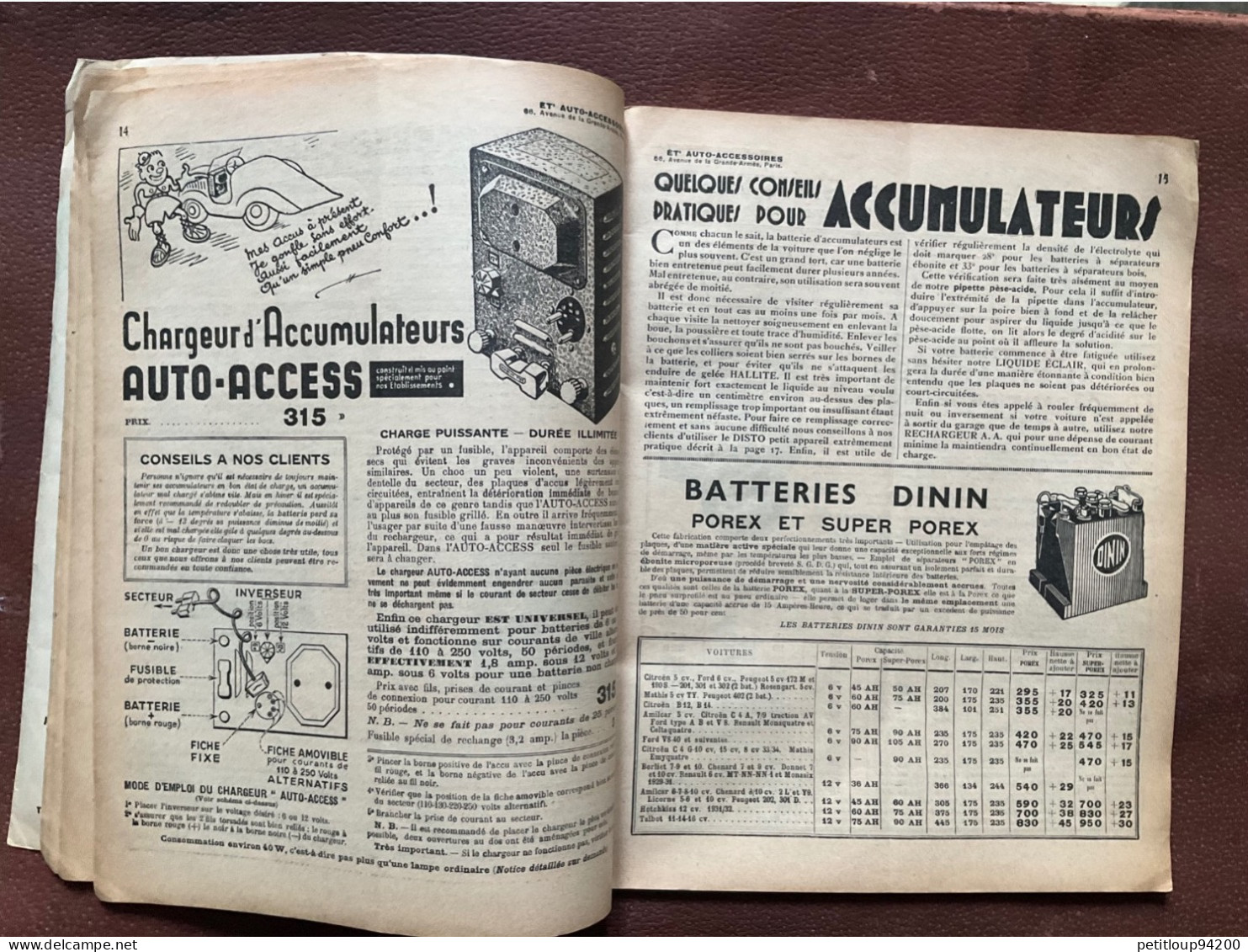 DOCUMENT COMMERCIAL Catalogue  AUTO-ACCESSOIRES  Paris  ANNÉE 1939